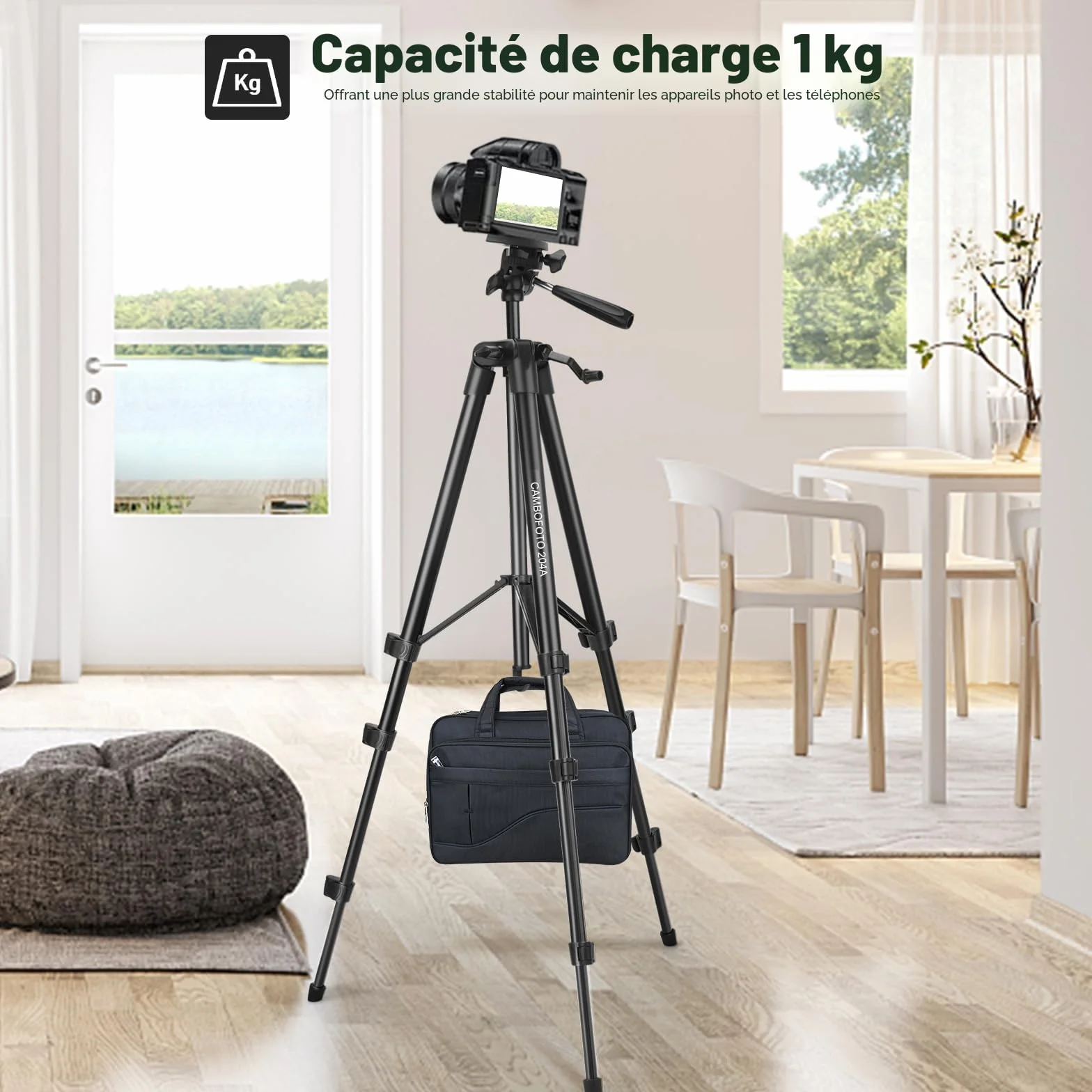 CAMBOFOTO Trépied Léger de 135 cm pour Téléphone, avec Support de Téléphone, Compatible avec iPhone et Autres Smartphones Android, Les Reflex Numériques et Les Cameras sans Miroir