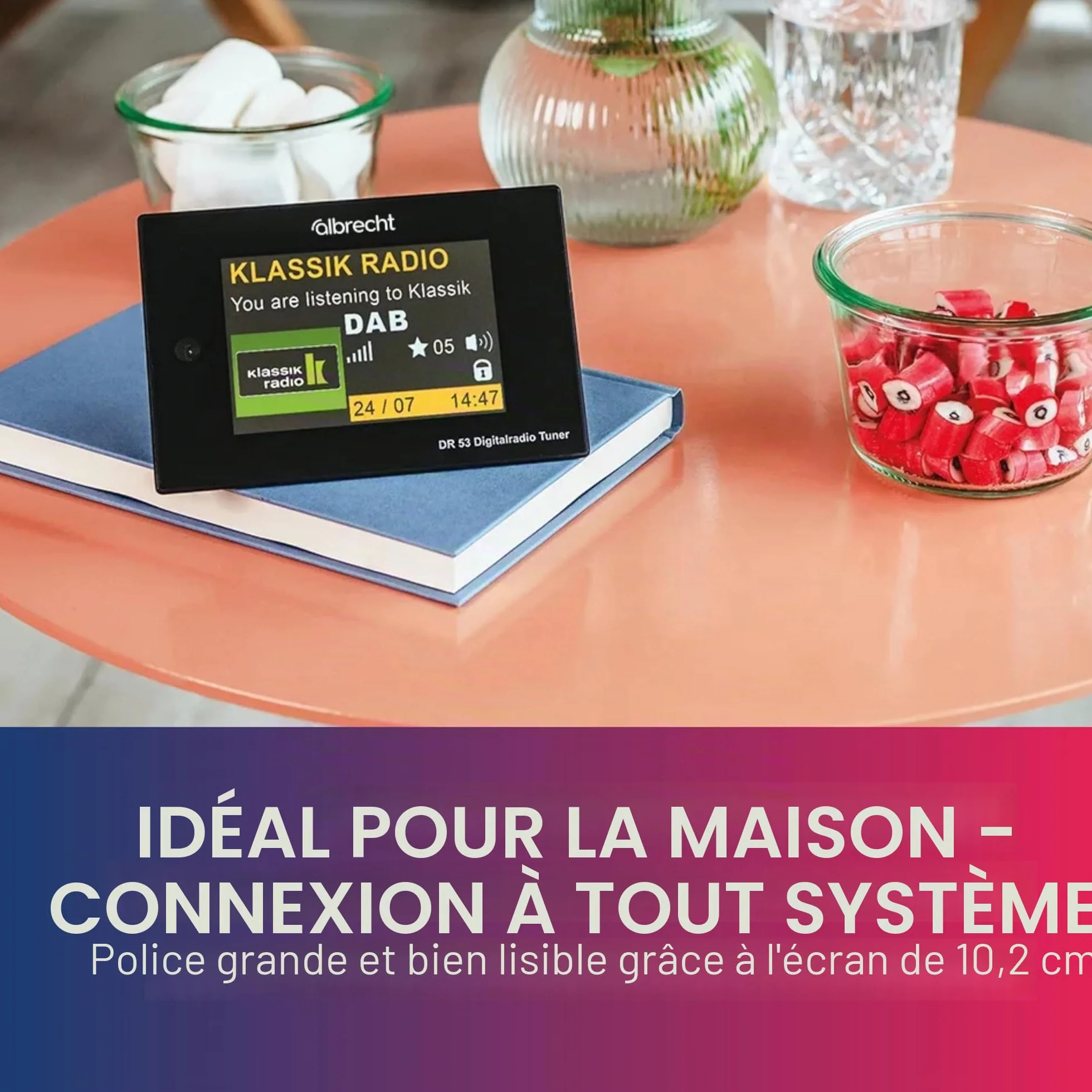 Albrecht DR53 27251 Tuner Radio numérique Dab+/FM avec écran Couleur 4" pour Connexion à la chaîne stéréo avec télécommande
