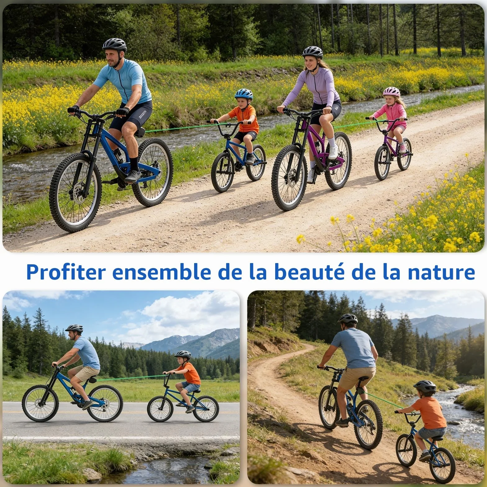 FIVAVA Corde de Remorquage de Vélo Rétractable, Barre Traction Velo Enfant