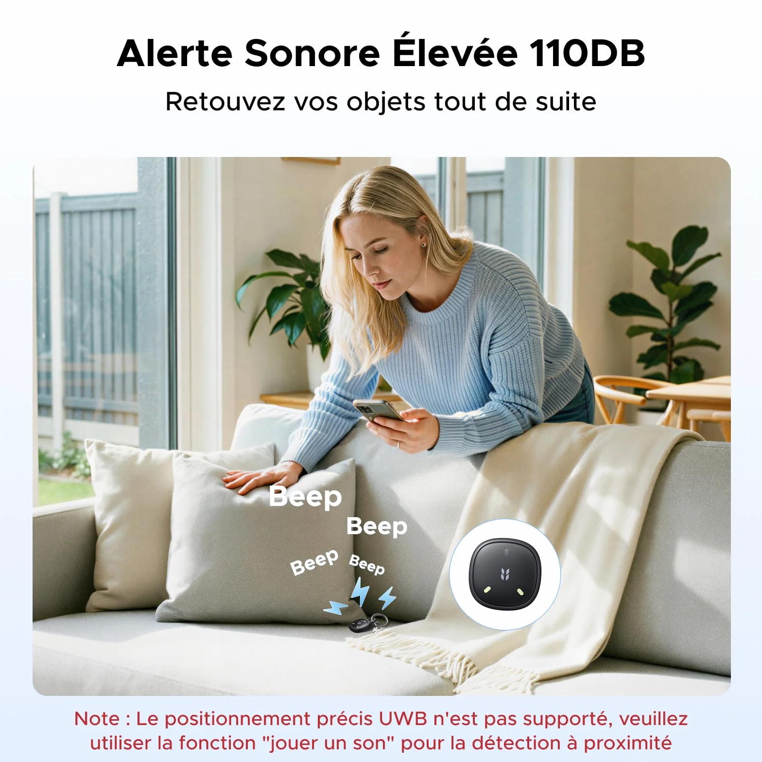 UGREEN FineTrack Mini 2 Finder Tag 110dB Fluorescence IP68 Traceur Fonctionne avec Find My iOS Uniquement 7 Ans Batterie Localisateur d'Objets Bluetooth pour Clés Portefeuilles Bagage Sacs Lot de 4