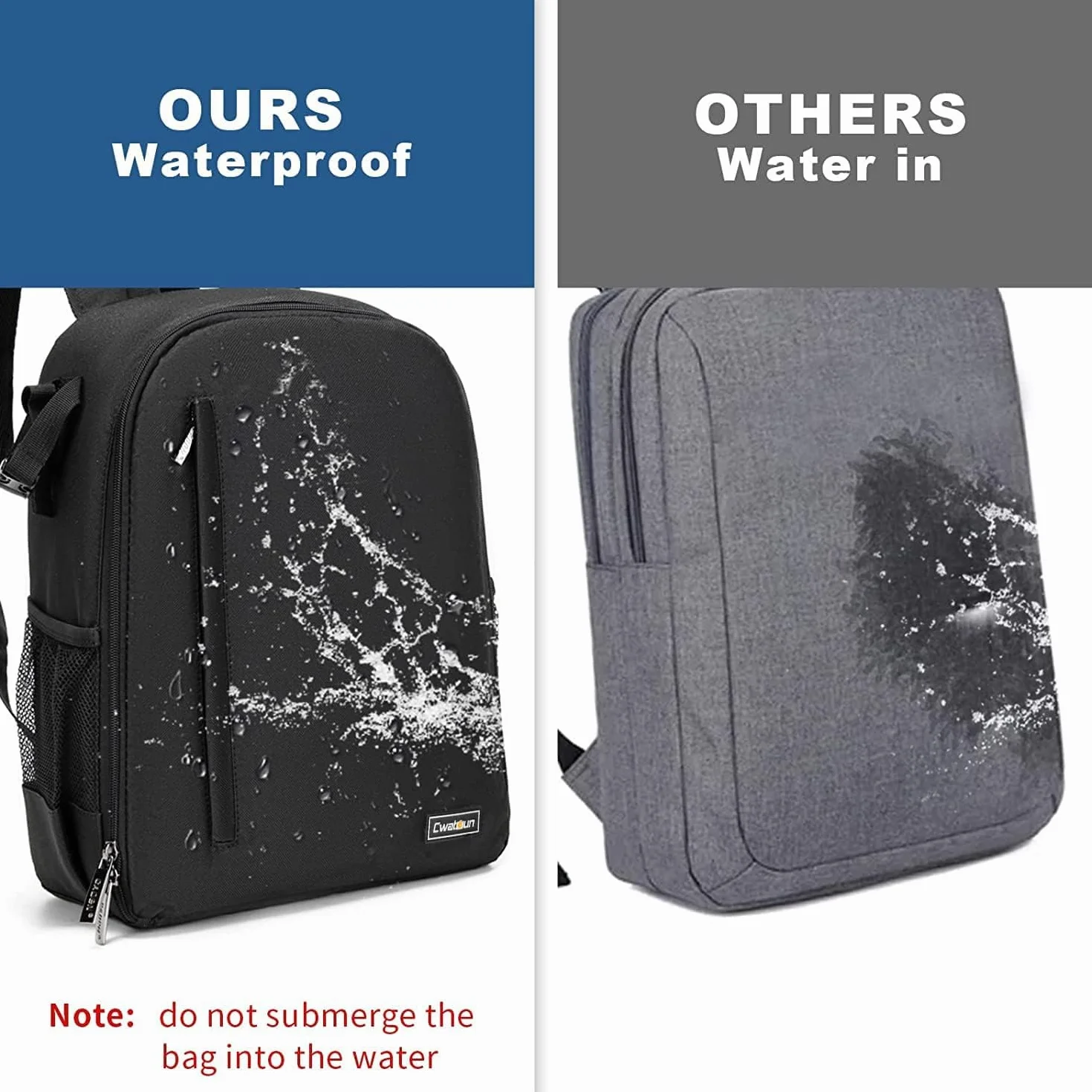 Cwatcun Sac à dos pour appareil photo Imperméable Sac à dos pour appareil photo professionnel pour DSLR/SLR, compatible avec les appareils photo Sony Canon Nikon et les accessoires (2.0 petit, noir)
