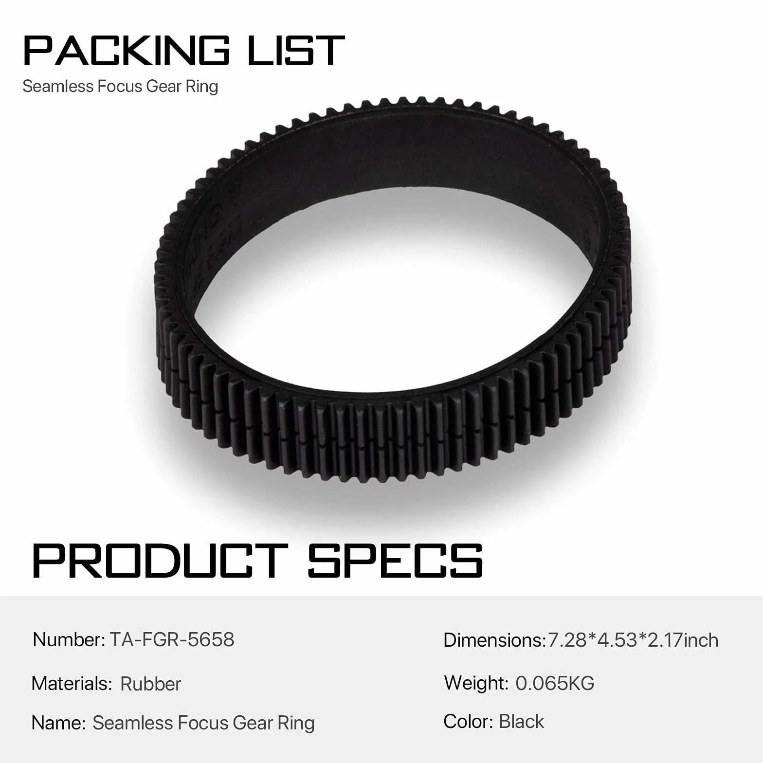 Tilta Bague de Mise au Point sans Couture pour Objectif 56-58mm Rotation 360° pour Tilta Mini Follow Focus Nucleus Nano DSLR 0.8 Mod Accessoires pour objectifs de caméra Standard Gear TA-FGR-5658