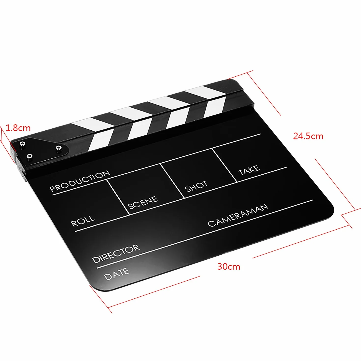 Acrylique Noir Clap Cinéma Film Action Scène Clapper Board Ardoise 30x24cm, Scènes D'action Cut Clapper Ardoise avec Perche pour Production Vidéo