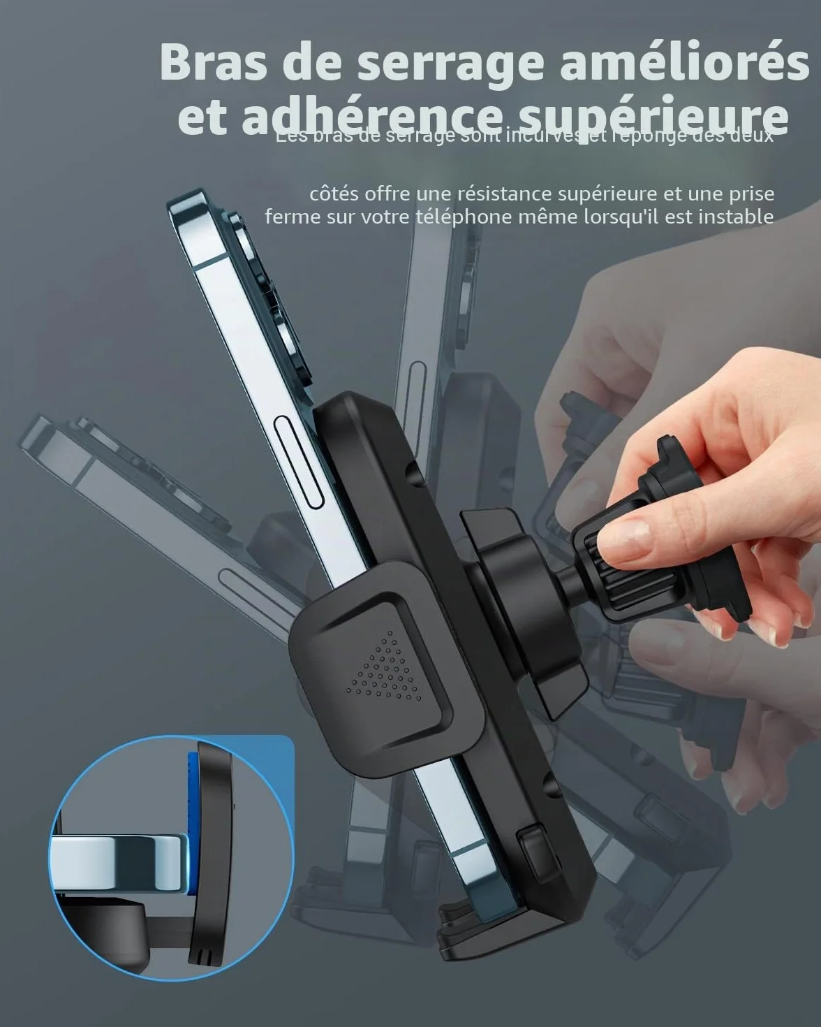 Support Téléphone Voiture [Clip de Qualité Militaire] pour Smartphone 4-7", Accroche Téléphone Rotatif à 360° – Compatible iPhone 16/15/14/13 Pro Max, Samsung/Xiaomi/Huawei