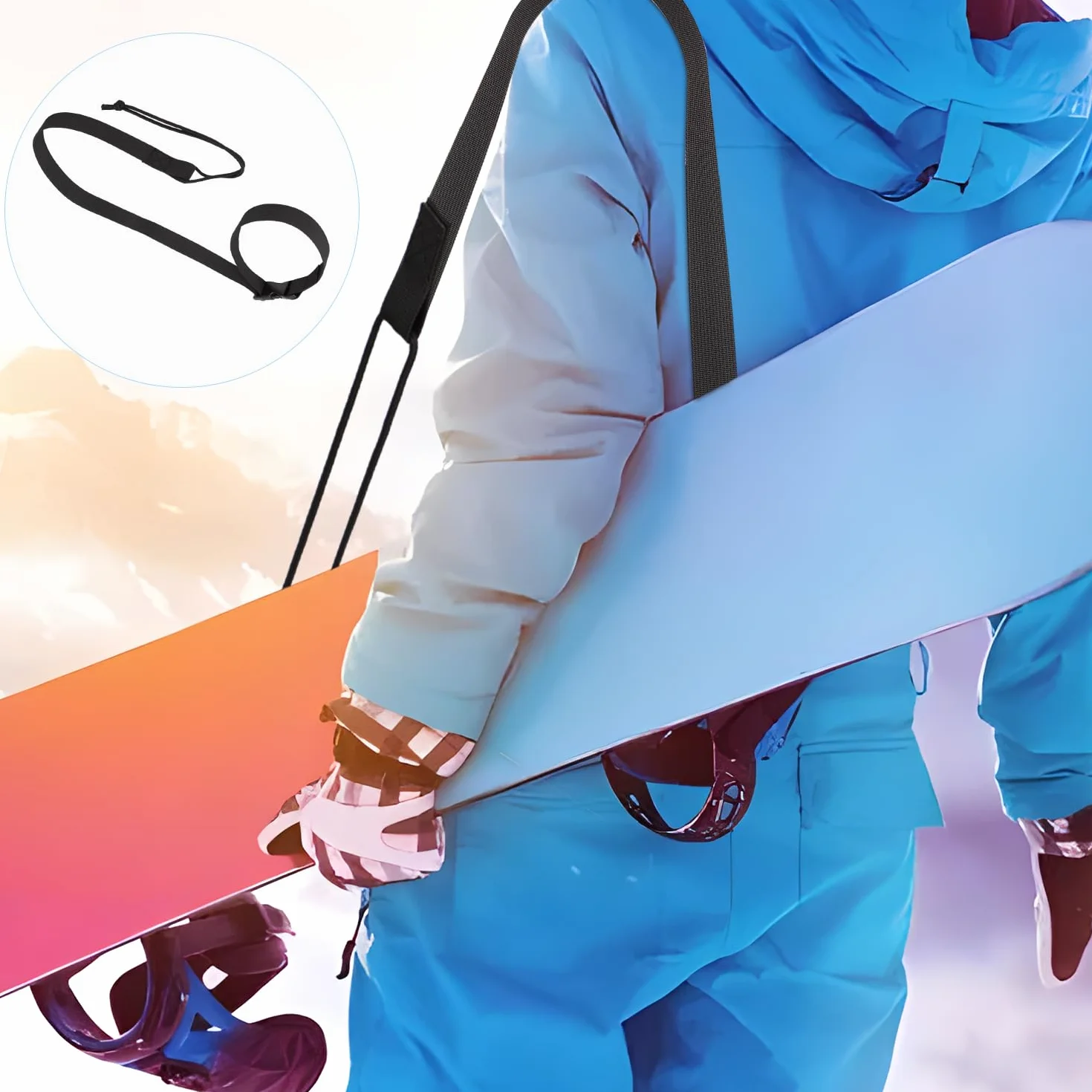PEUTIER Laisses de Snowboard Réglables Sangle Fixation Snowboard Leash Noir