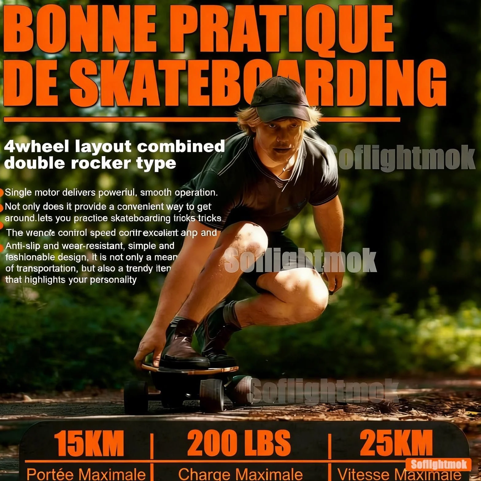 Planche Électrique Tout-Terrain 350W 25km/h Autonomie 15km Deck 7-Ply Érable 90kg Télécommande 4 Vitesses