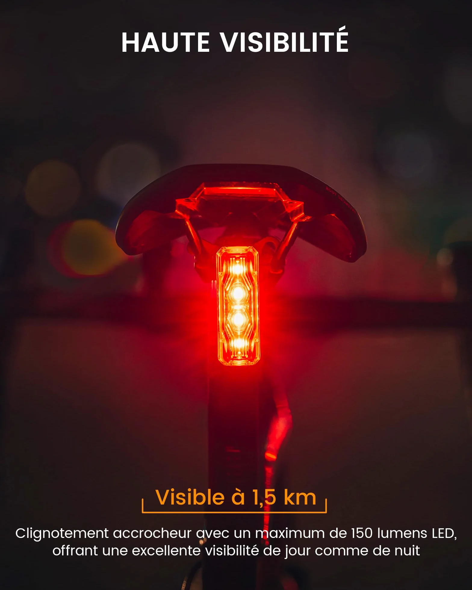 RAVEMEN Éclairage Arrière Vélo USB-C Rechargeable IPX6 6 Modes Visibilité 280°