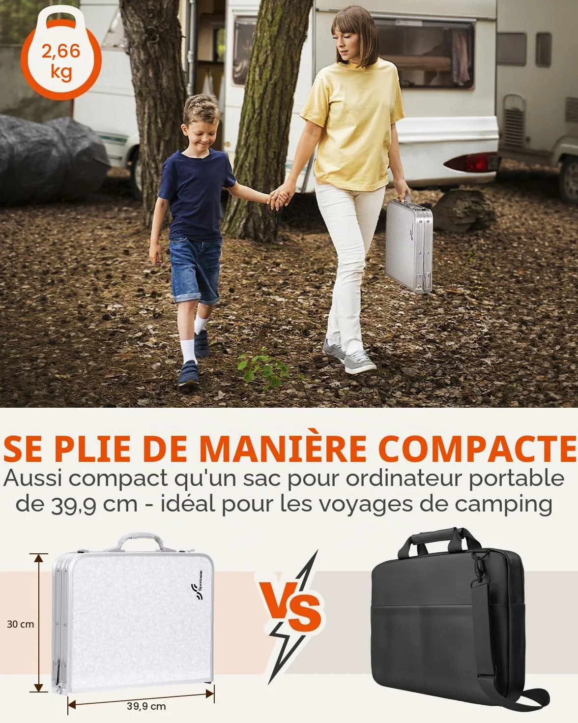 Table de Camping Pliante Sportneer 4 Hauteurs Réglables 60×40 cm Aluminium