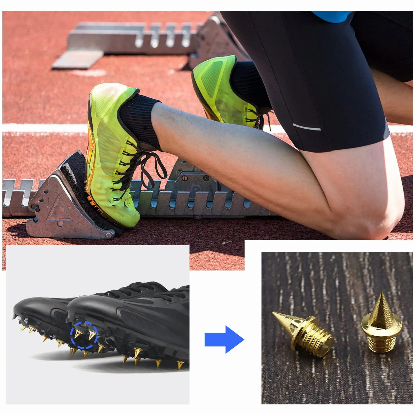 Crampons de rechange en acier 7 mm pour chaussures de sport longues pistes Doré