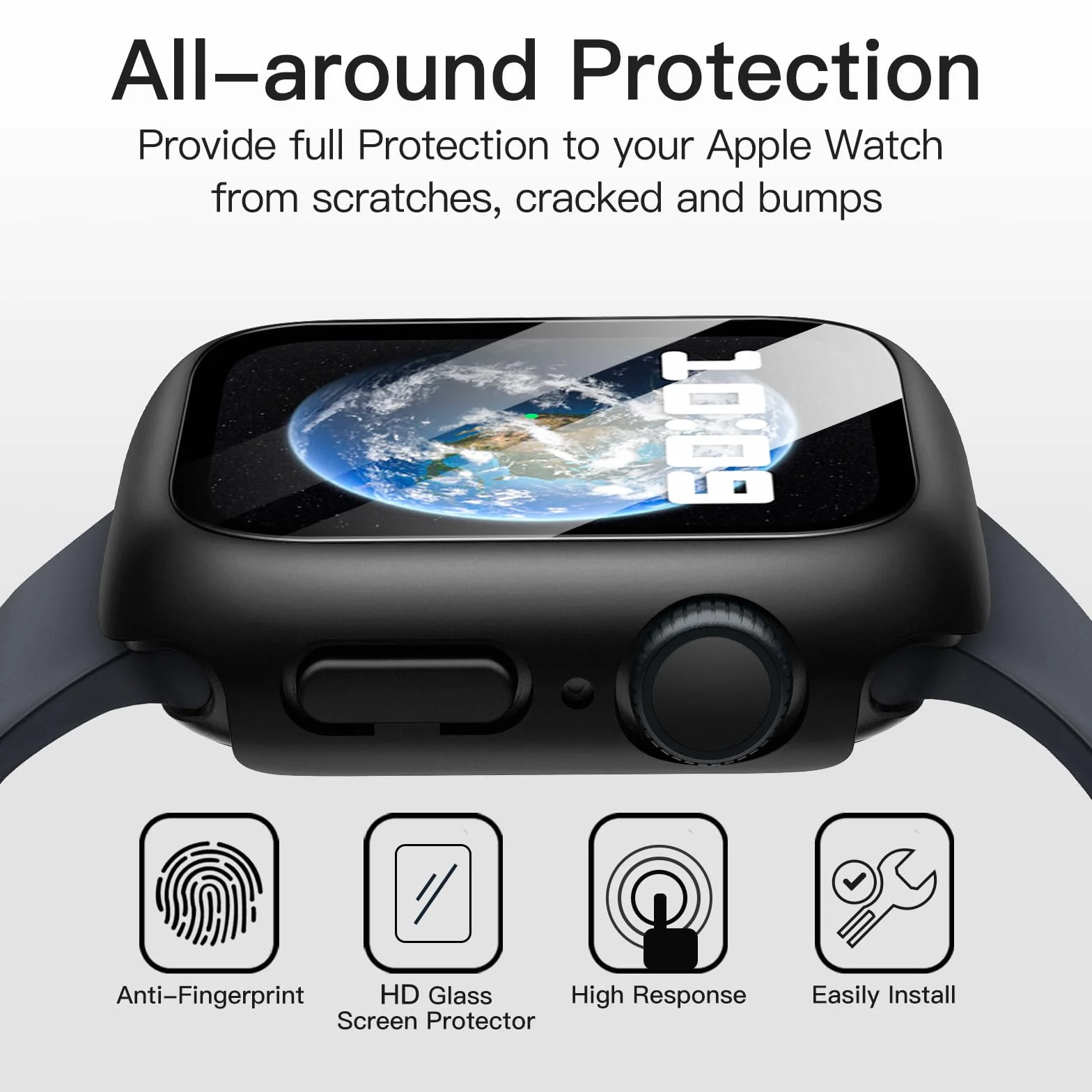 JETech Coque Étanche avec Protection D'écran pour Apple Watch Series 9 8 7 45mm, Film en Verre Trempé Intégré, Étui Housse de Protecteur Complète en PC Dur, Lot de 2 (Noir)