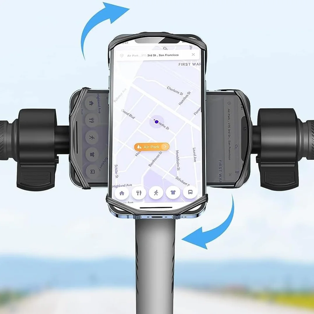 2 Pièces Porte Telephone Velo, Support Téléphone Velo Portable en silicone pour vélo, Rotatif à 360 °, Support de téléphone portable, Compatible avec iPhone SE/11/12/13/14Pro Max/X/XS MAX/8'' à 6,5''