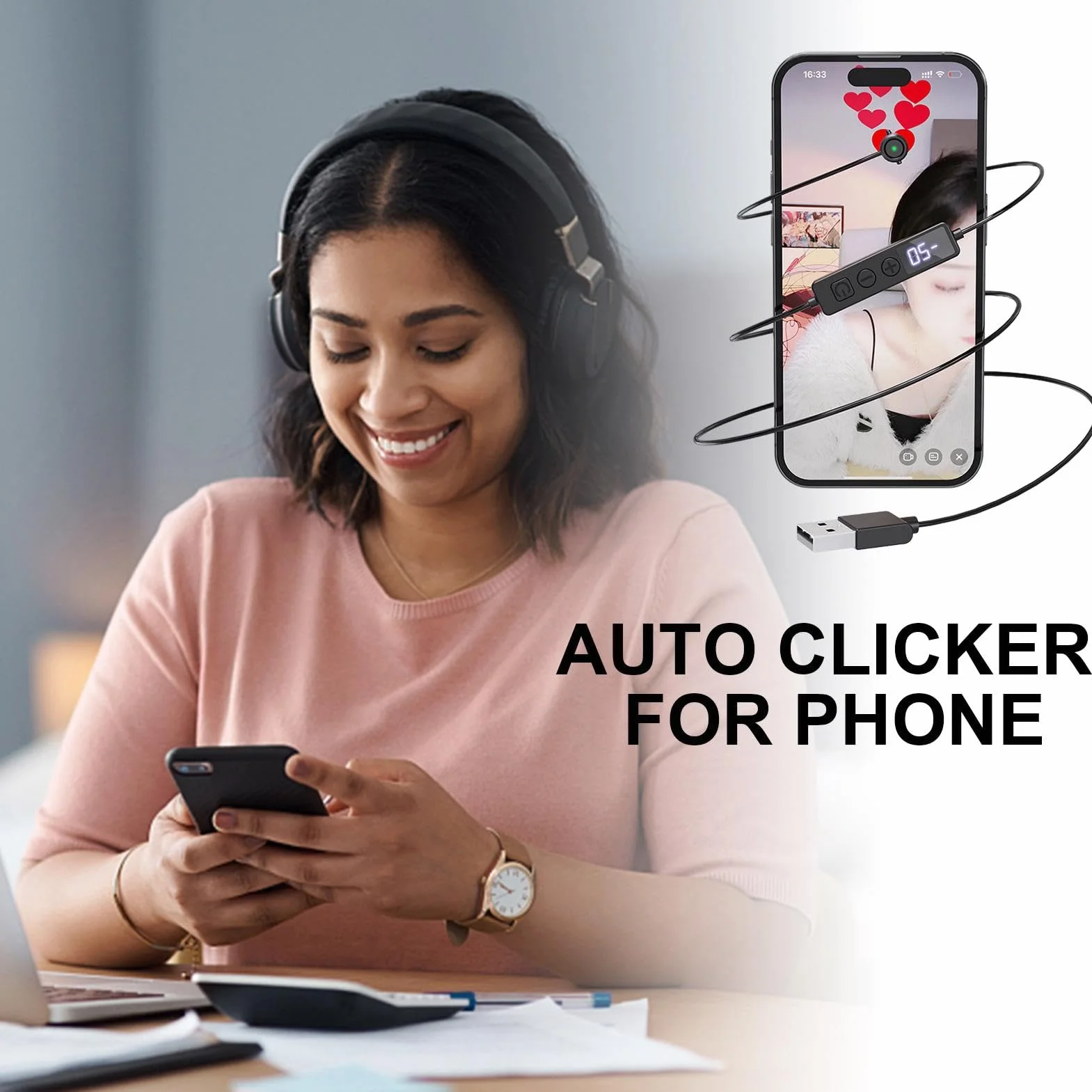 Outil de taraudage automatique | Application d'assistance de jeu | Clicker de récompense de tâche | Clicker silencieux pour téléphone, outil de diffusion en direct, assistant de tapotage