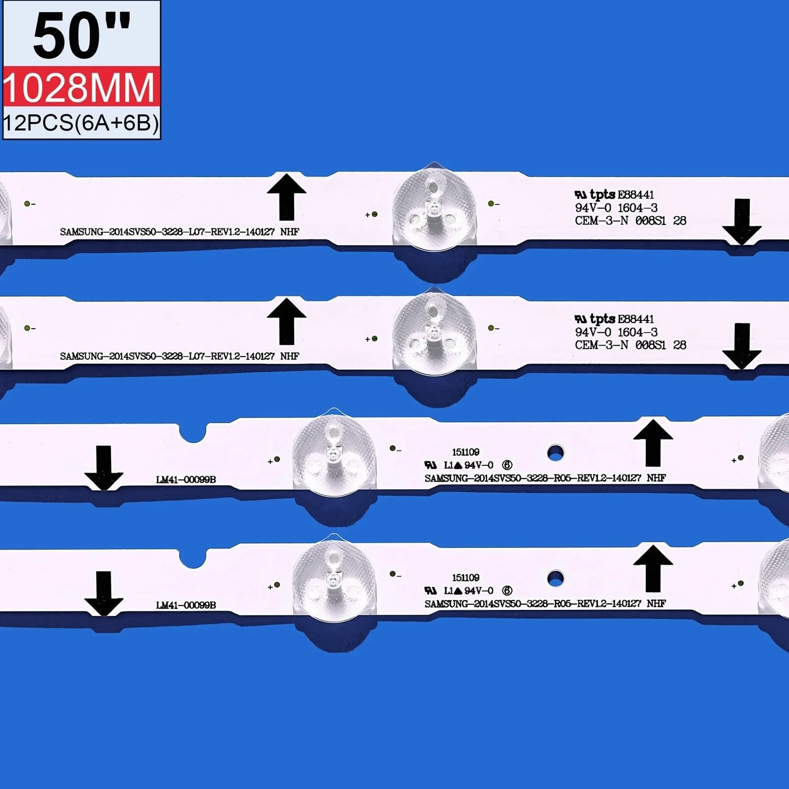Bande de rétro-éclairage LED, 12 Lampes adaptées for Samsung TV 50 Pouces D4GE-500DCA-R2 D4GE-500DCB-R2 UE50H6350 UN50J5500AF UE50H6200 UE50H5000 UE50H5030