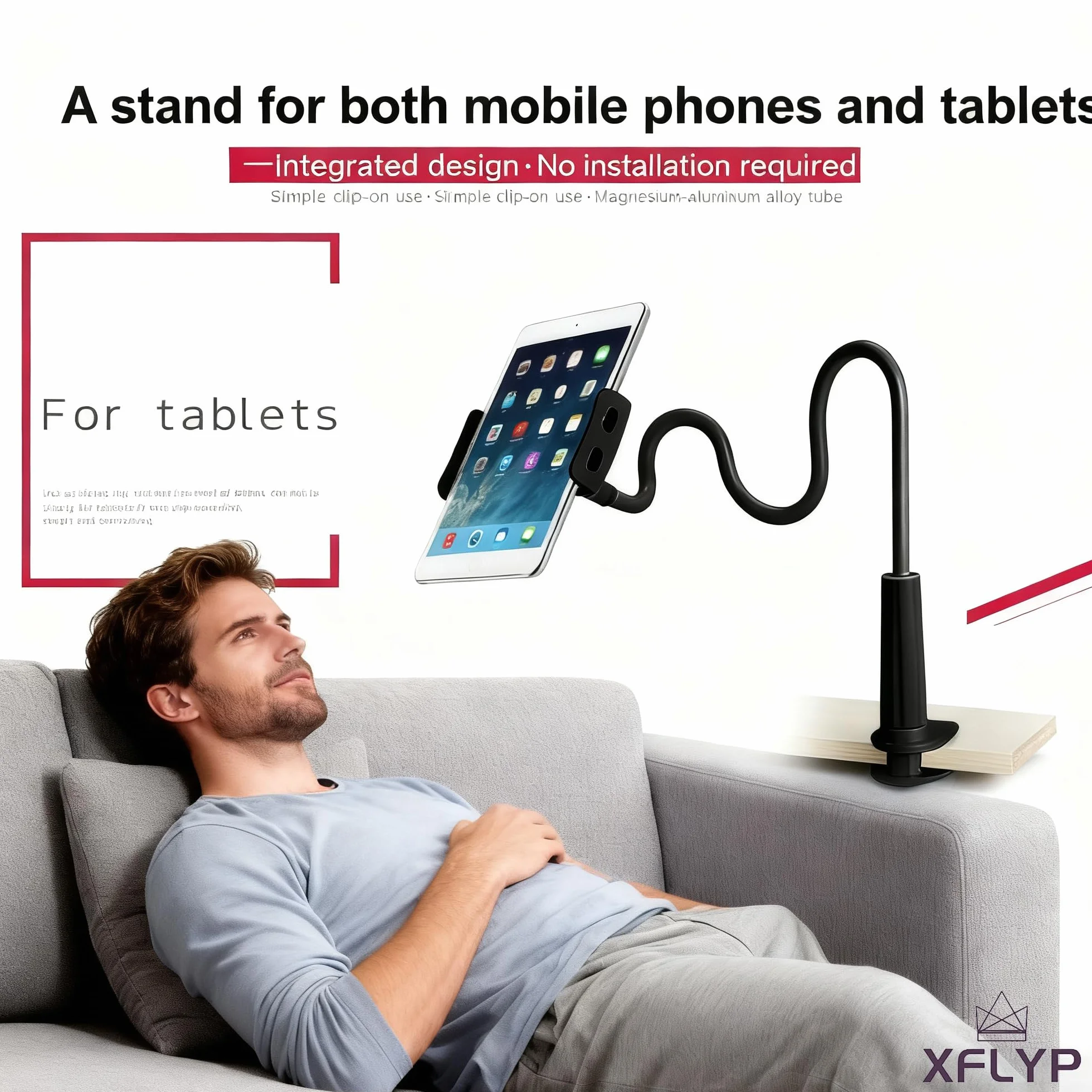 Support de Téléphone, Universelle Lit Support Telephone Bureau Rotation 360° Support,80 cm de Longueur Totale, Gooseneck Support Réglable, Bras Extensible (Blanc)