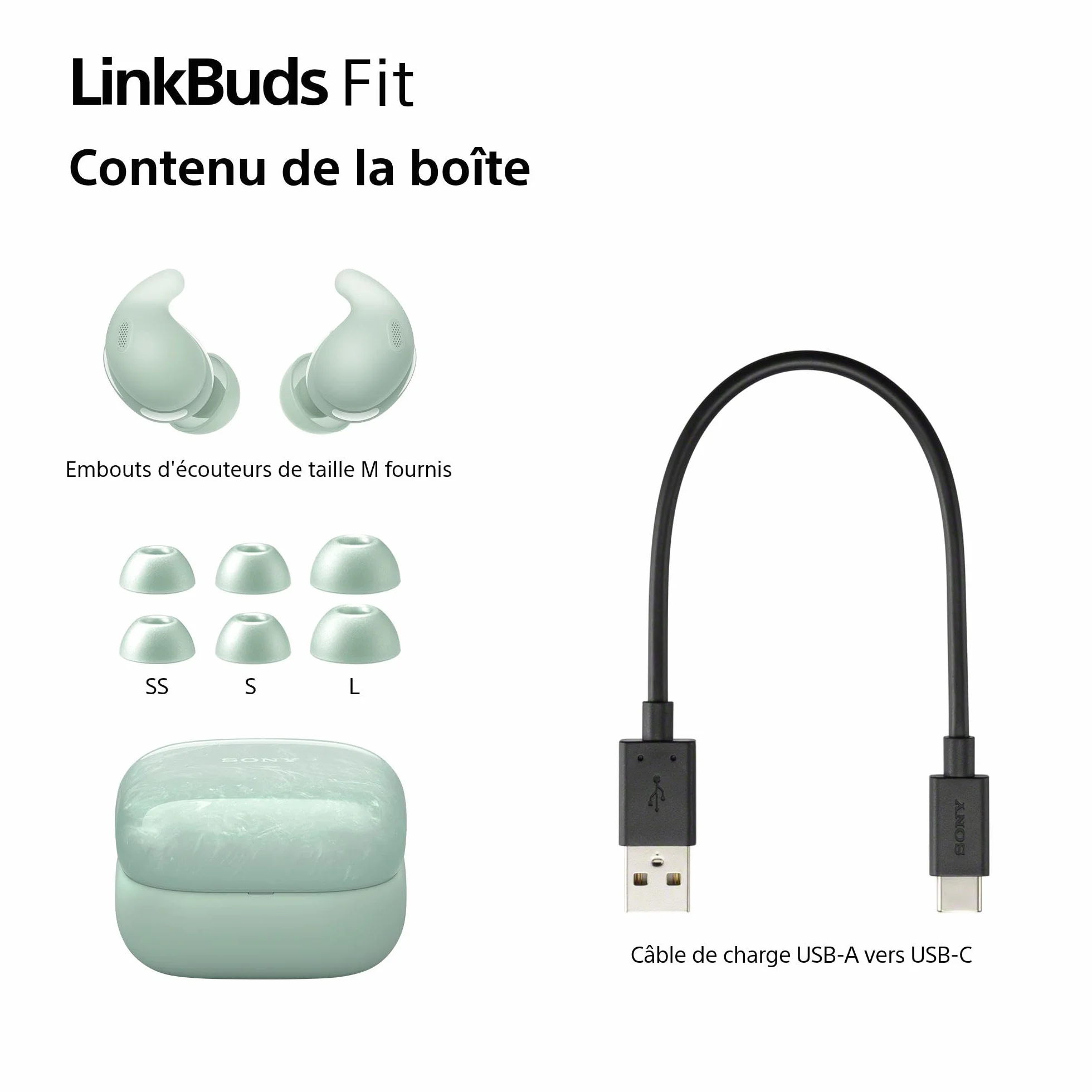 Sony LinkBuds Fit - Ecouteurs Bluetooth sans Fil à réduction de Bruit - Confortables, IPX4, Hi-Res Audio, Mode Ambient Sound, 21h d'autonomie, Connexion multipoint, iOS et Android - Vert