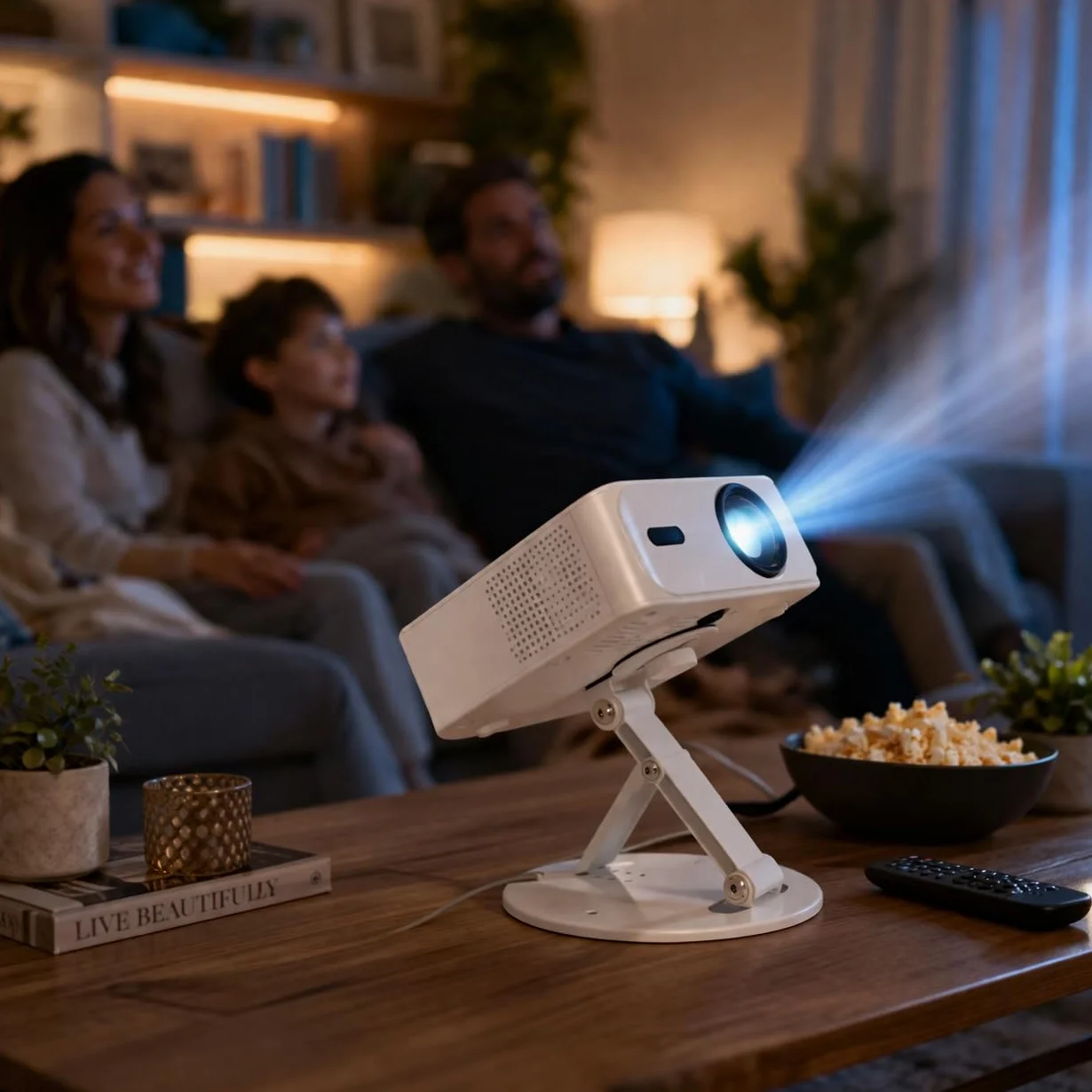 Projecteur Portable 4K Full HD 1080P avec Support Ajustable Intégré, HDMI/USB, Home Cinéma