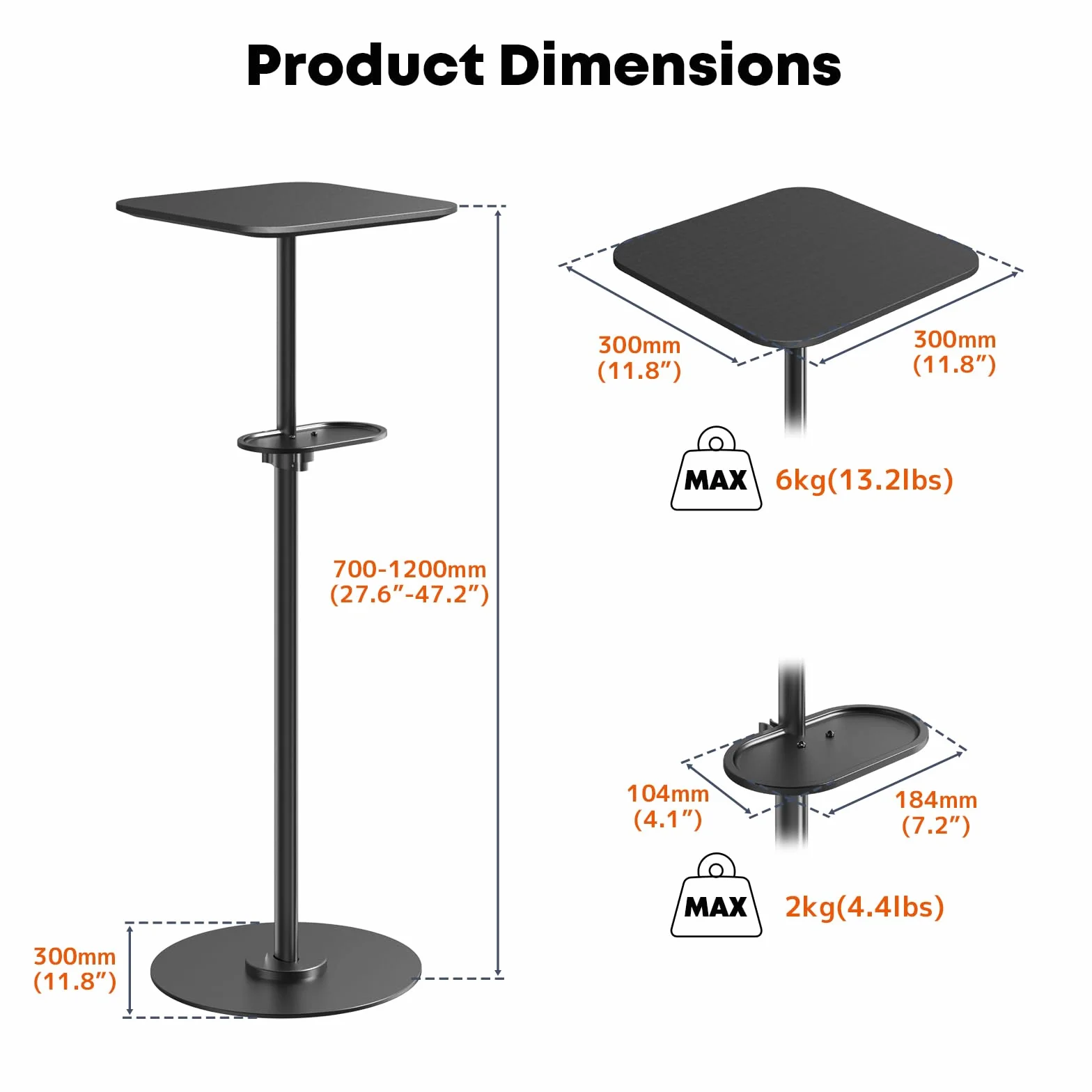 PUTORSEN Support pour Beamer - Support de sol réglable 70-120cm 6KG pour projecteurs, caméras, ordinateurs portables