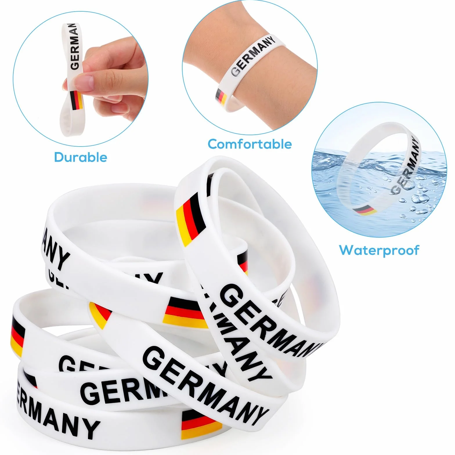 BESPORTBLE Lot de 10 bracelets en silicone Allemagne - Bracelets de sport robustes en caoutchouc