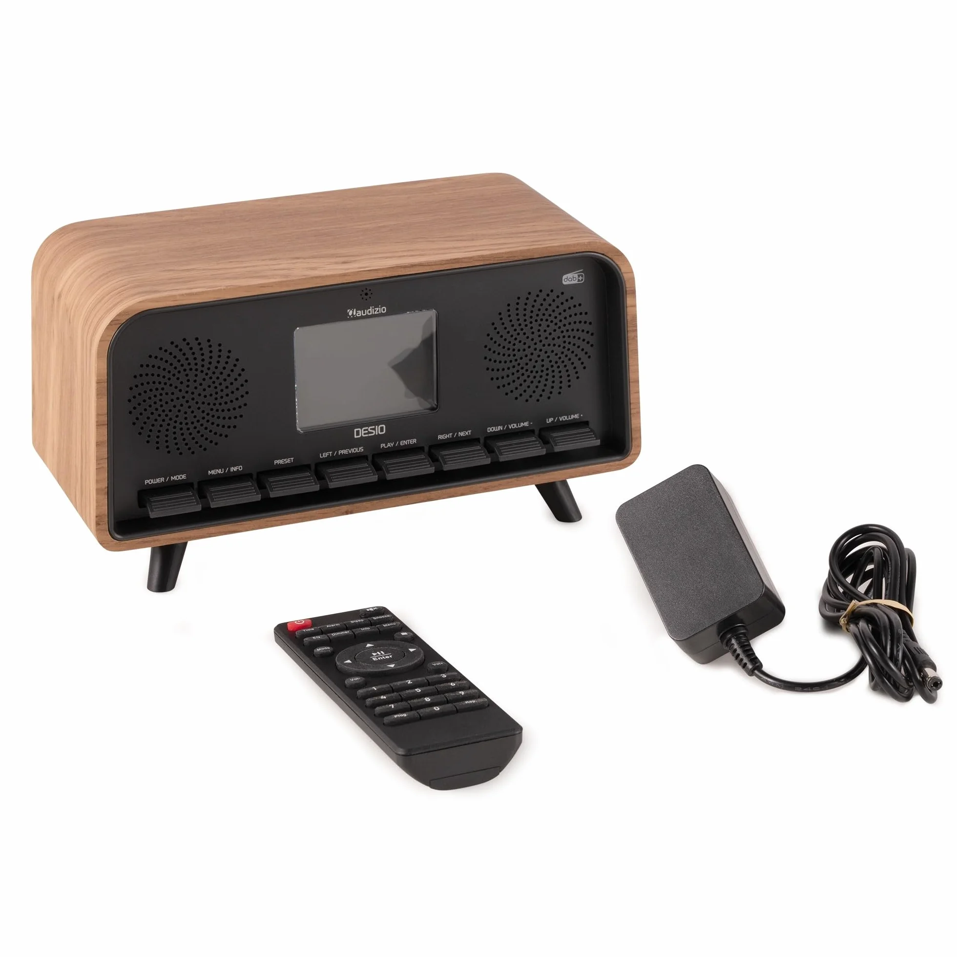 Audizio Desio Radio Dab/Dab+/FM avec BT 5.0, Écran Couleur 2,4", Port USB et Entrée AUX 3,5 mm, Design Rétro Couleur Chêne, Alarme et Minuterie, Idéale pour Salon, Cuisine ou Chambre