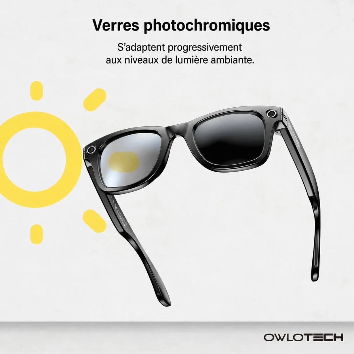 Lens AI Lunettes intelligentes avec appareil photo 32 Mpx, 32 Go, WiFi et Bluetooth, traduction en temps réel, contrôle vocal et tactile, IP65 (verre photochromique)