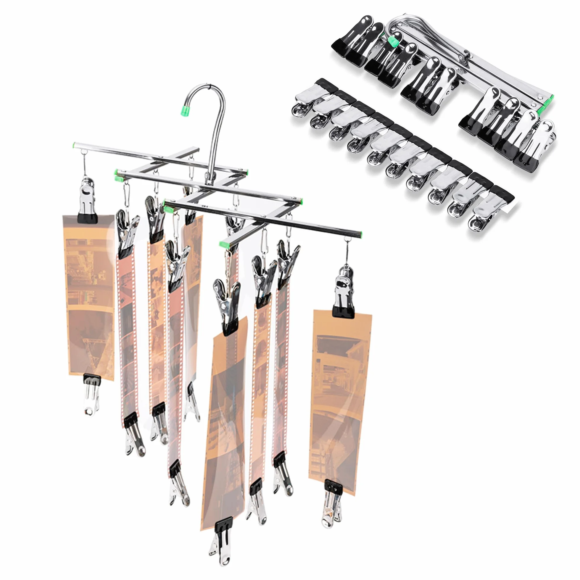 JJC Support de séchage de film négatif 35 mm avec 10 clips, cintre pliable en acier inoxydable pour films de format 135 120, accessoires de développement de chambre noire