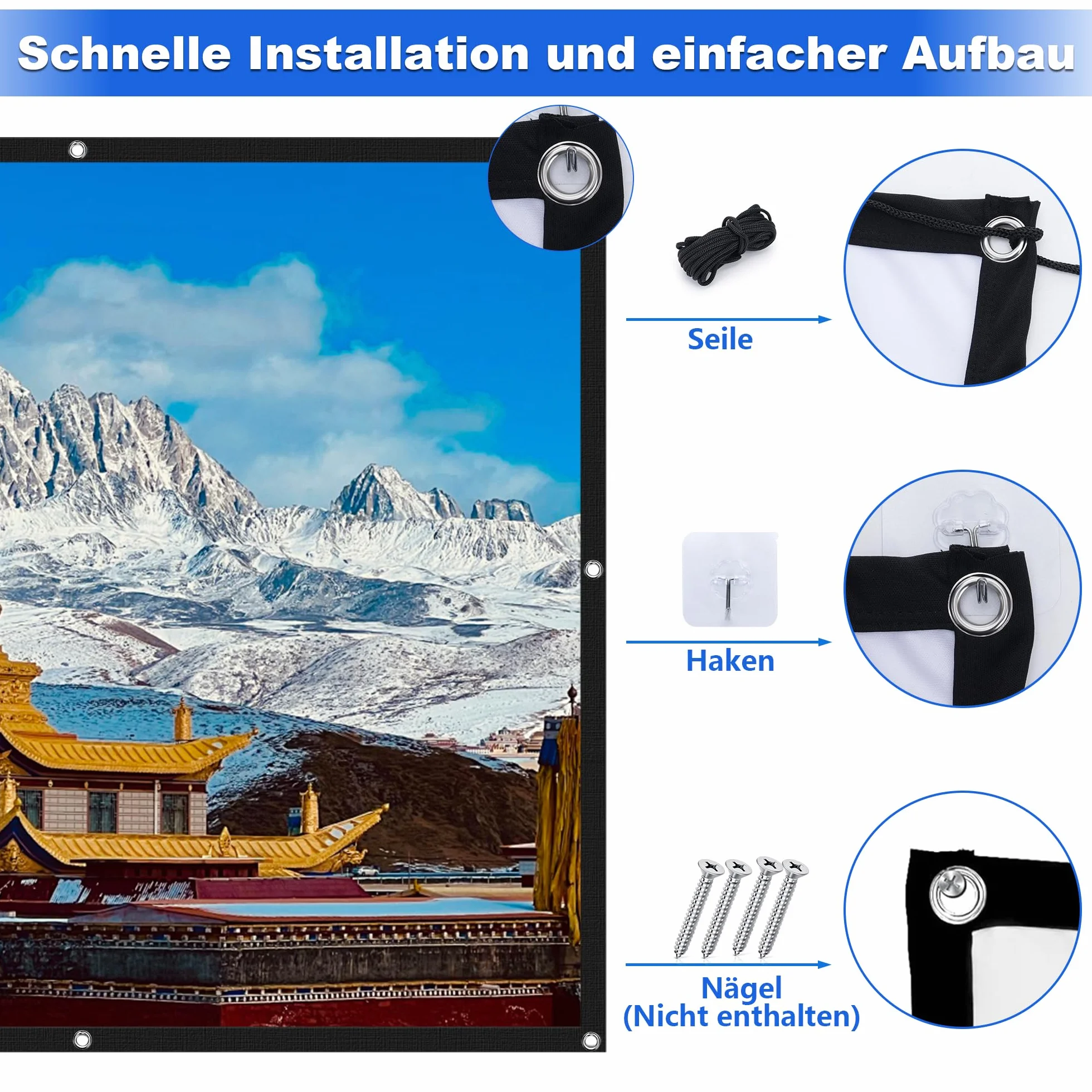 Écran de Projection 100 Pouces 16:9 4K Full HD Pliable Anti-Plis pour Cinéma Maison