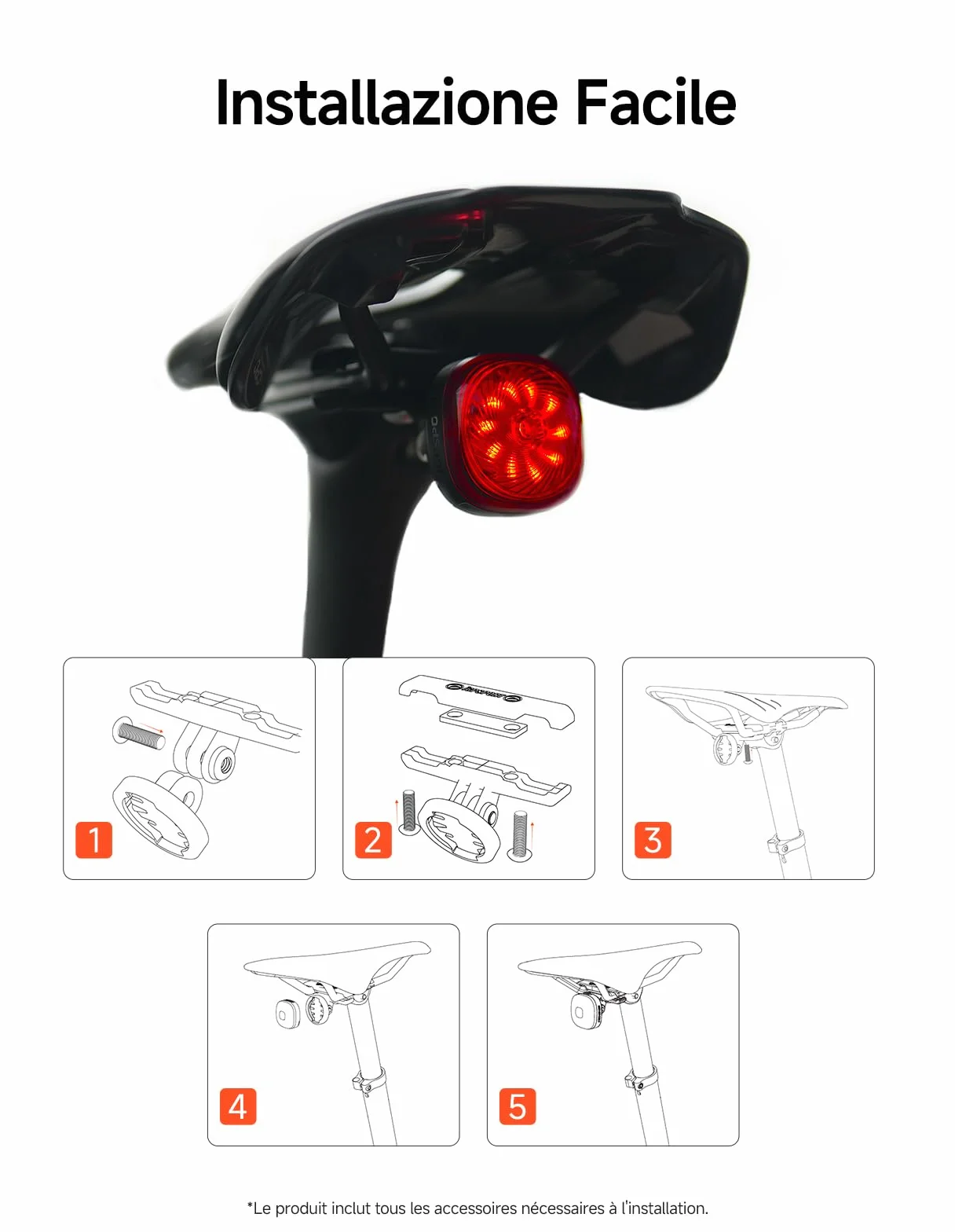 iGPSPORT TL50 Feu Arriere Velo IPX7 6 Modes 1.2 km Avertissement Freinage