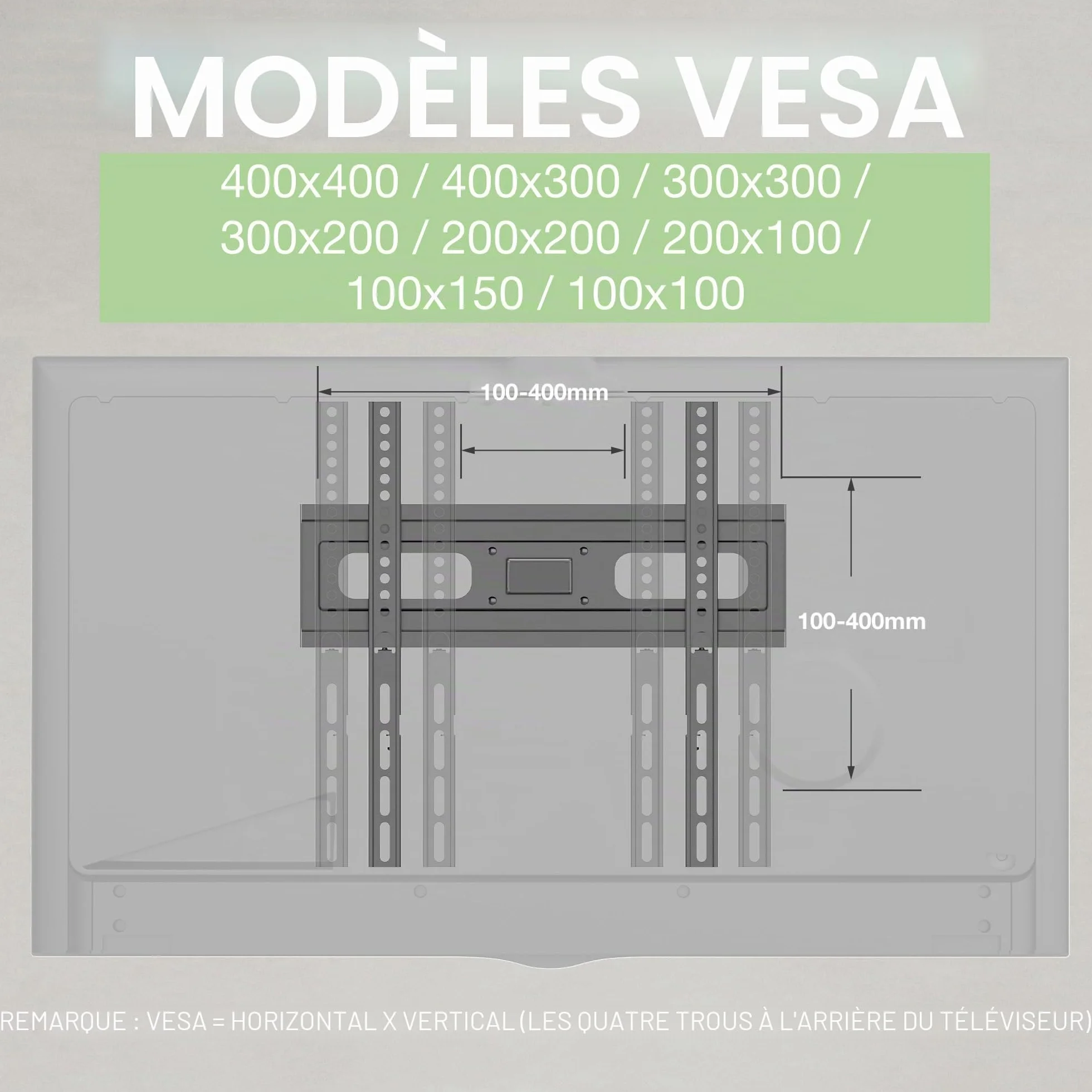 Support Mural TV, Inclinable et Orientable Support TV pour écrans 32-65 Pouces jusqu'à 40Kg -VESA 400 x 400 mm