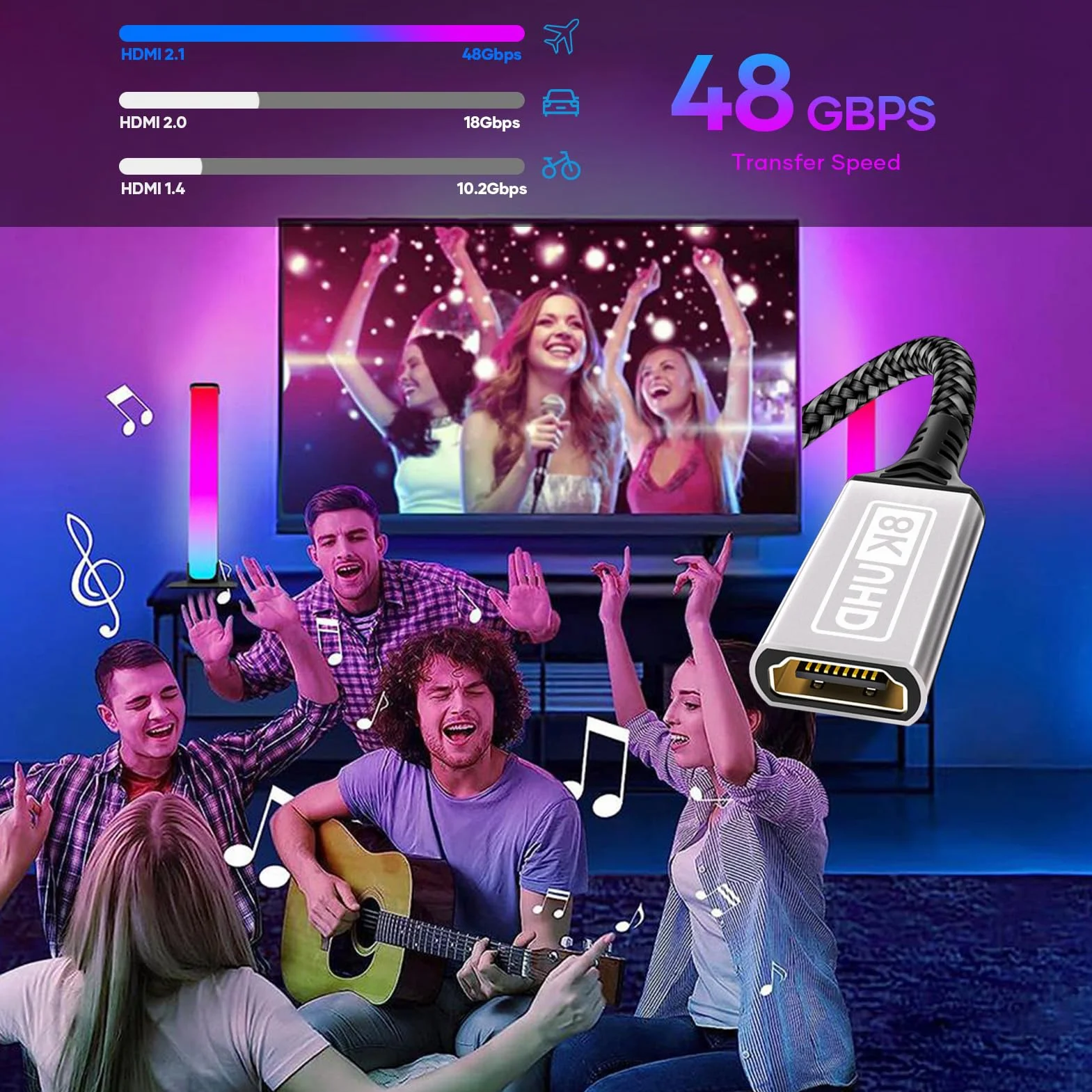 Rallonge HDMI 2.1 1M 8K@60HZ 4K@120HZ 144HZ 48Gbps UHD eARC HDCP 2.3 HDR10+