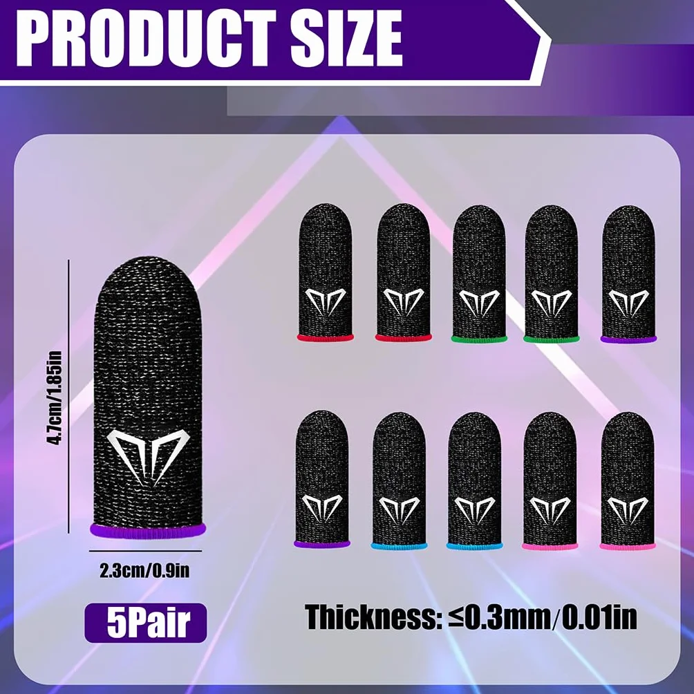 10x Doigtiers Jeux Mobile Respirant Anti-Transpiration Finger Sleeve Écran Tactile Haute Sensibilité pour Gants Doigt Gamer Fibre Argent 5 Paires Multicolores Rouge Bleu Vert Violet Rose