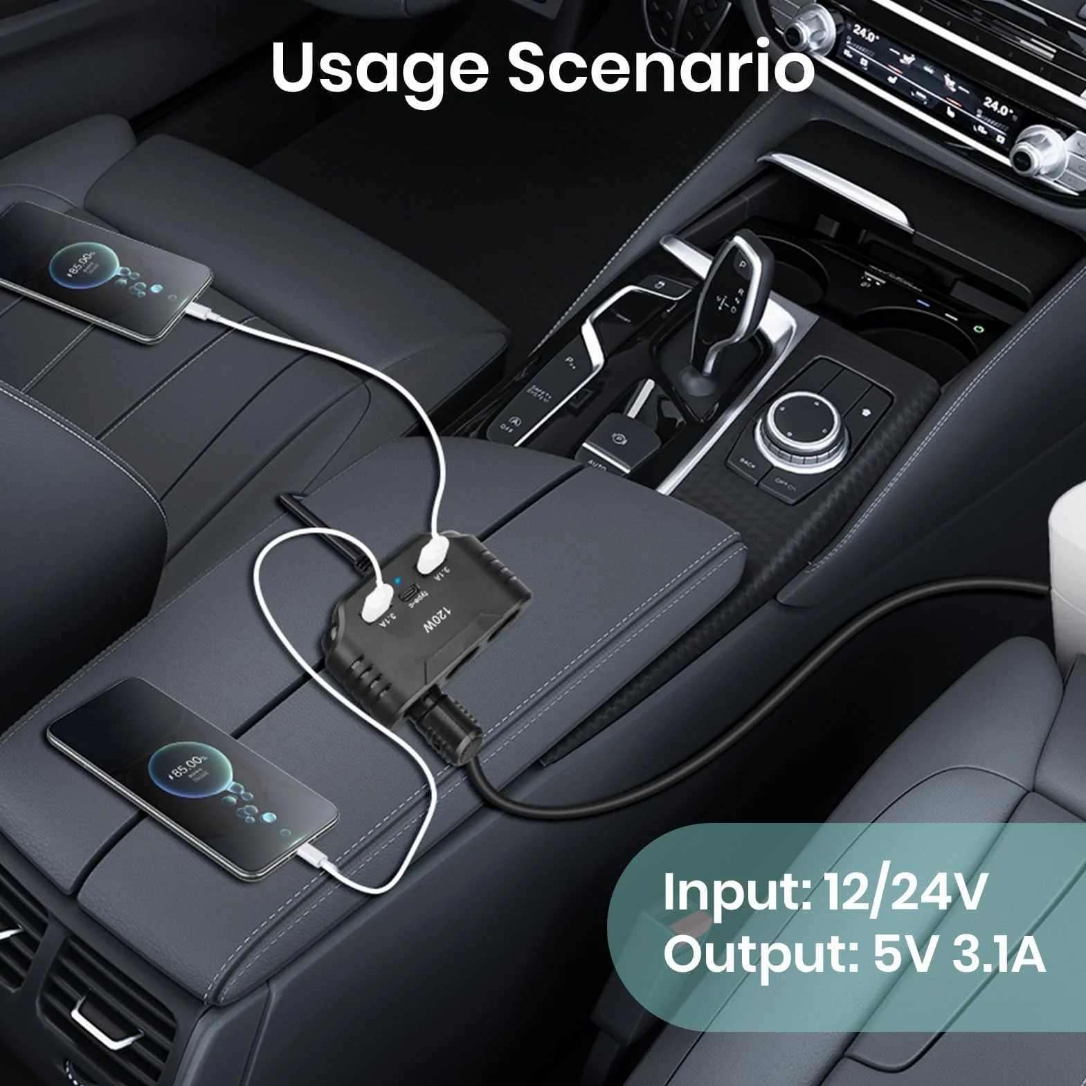 120W Prise Allume Cigare 12V 24V, Adaptateur avec 3 Prises Allume-Cigare 2 USB-A Port 1 Type C 5V 3.1A, Multi Chargeur Splitter avec LED pour Tablette GPS Phone Dash Cam Caméra Voiture