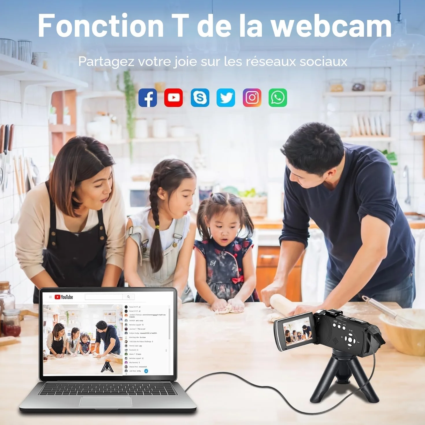 Caméscope 4K 64MP Zoom Numérique 18X Camescope Numerique, 3" Écran Rotatif 270° Vlogging Camera avec Télécommande, Batterie et Carte SD 32Go