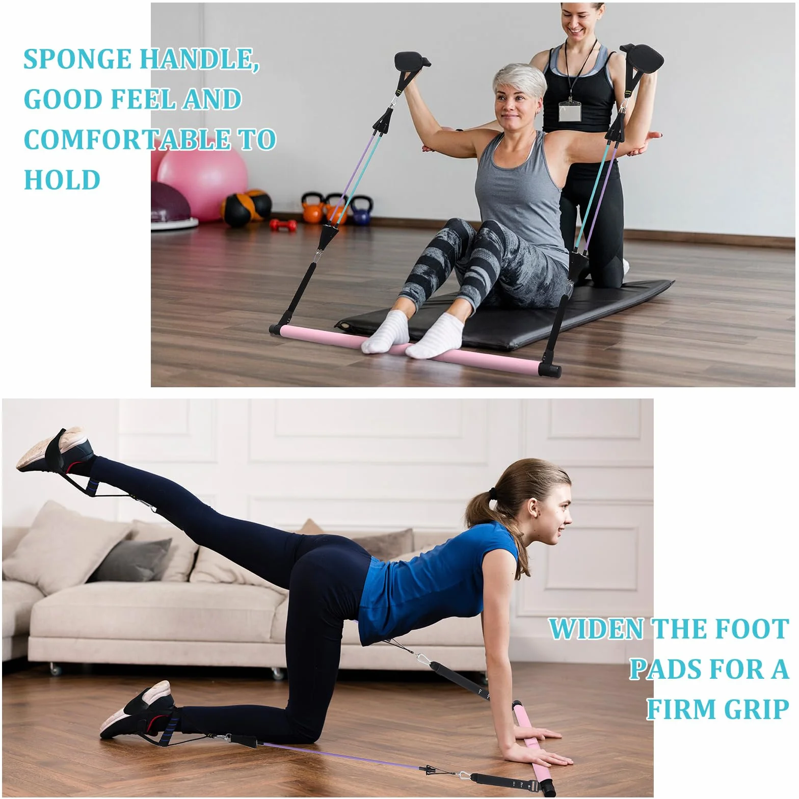 Kit Barre de Pilates avec 6 Bandes de Résistance Élastique, Musculation pour Homme et Femme, Yoga Fitness