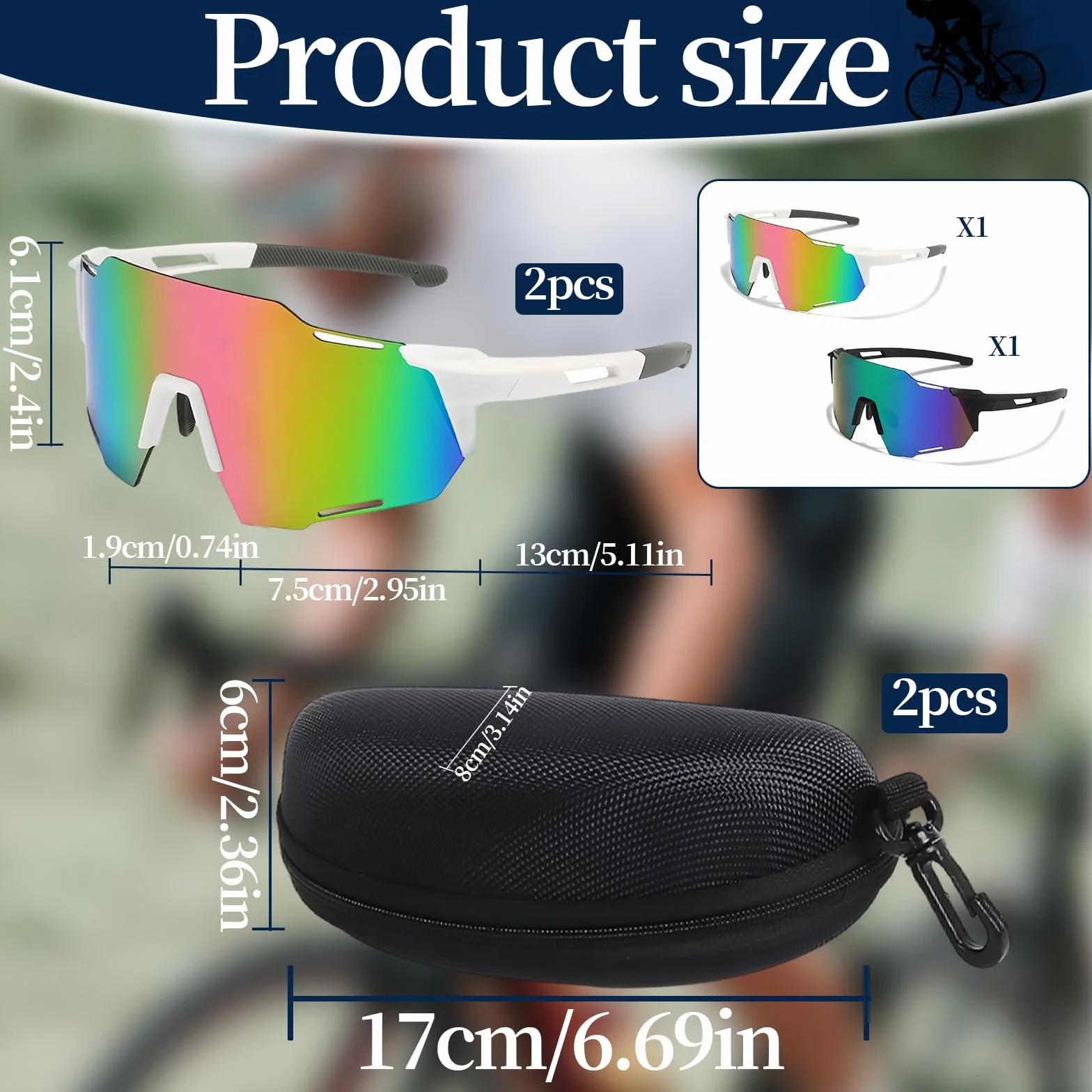 SI SEN 2 Pièces Lunette de Cyclisme, UV400 Protection Coupe-Vent, pour Homme Femme Ski Alpinisme