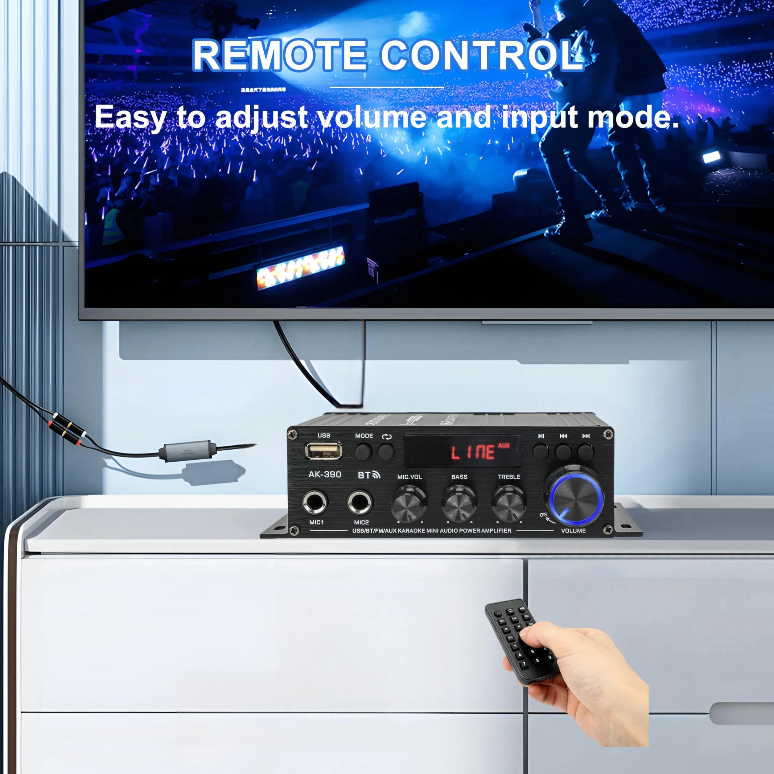 Amplificateur Hifi Bluetooth 5.0 2 Canaux 40W+40W 400W 12V 5A avec Télécommande