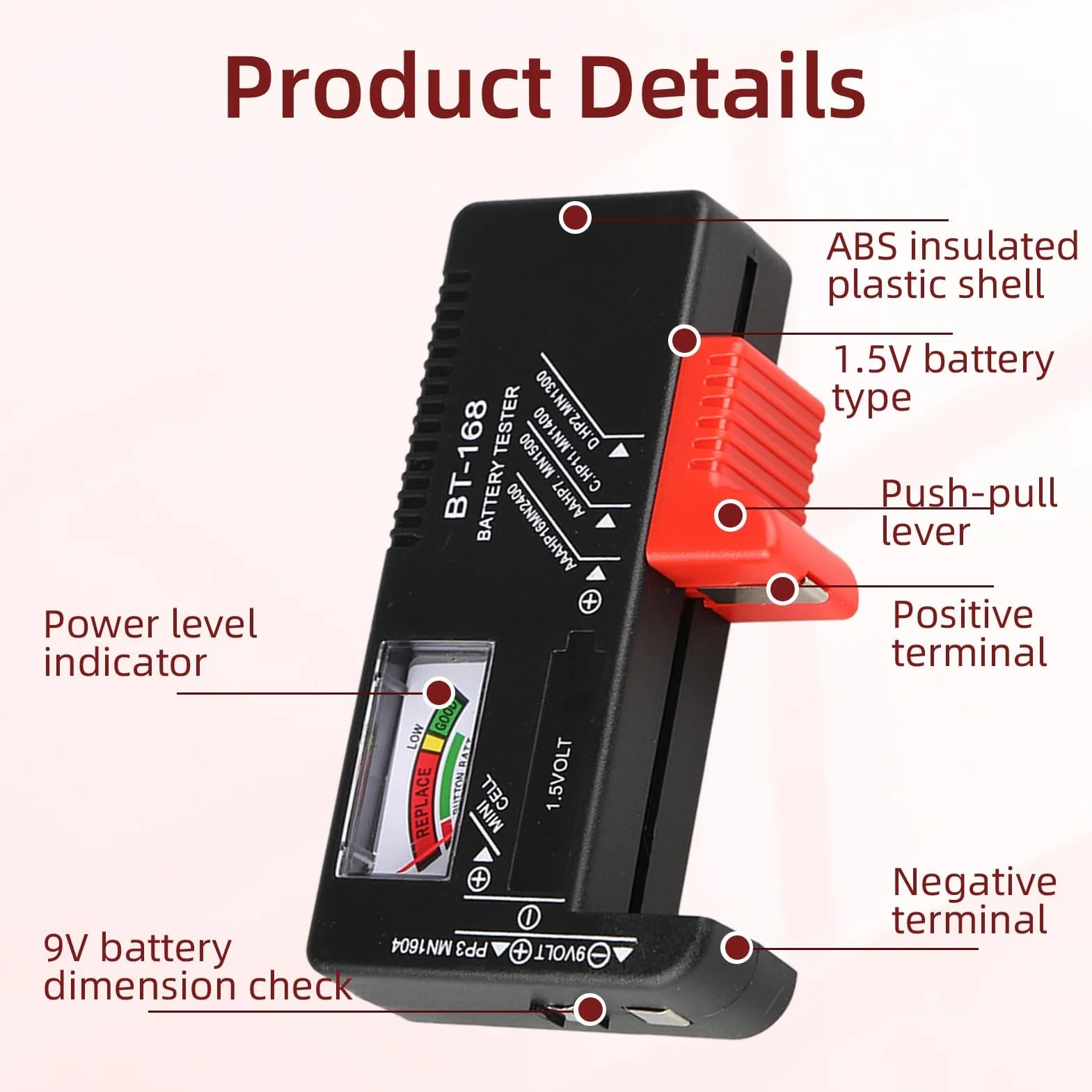 Testeur de Piles Universel BT-168 AA AAA C D 9V 1.5V Pile Bouton Contrôleur de Tension