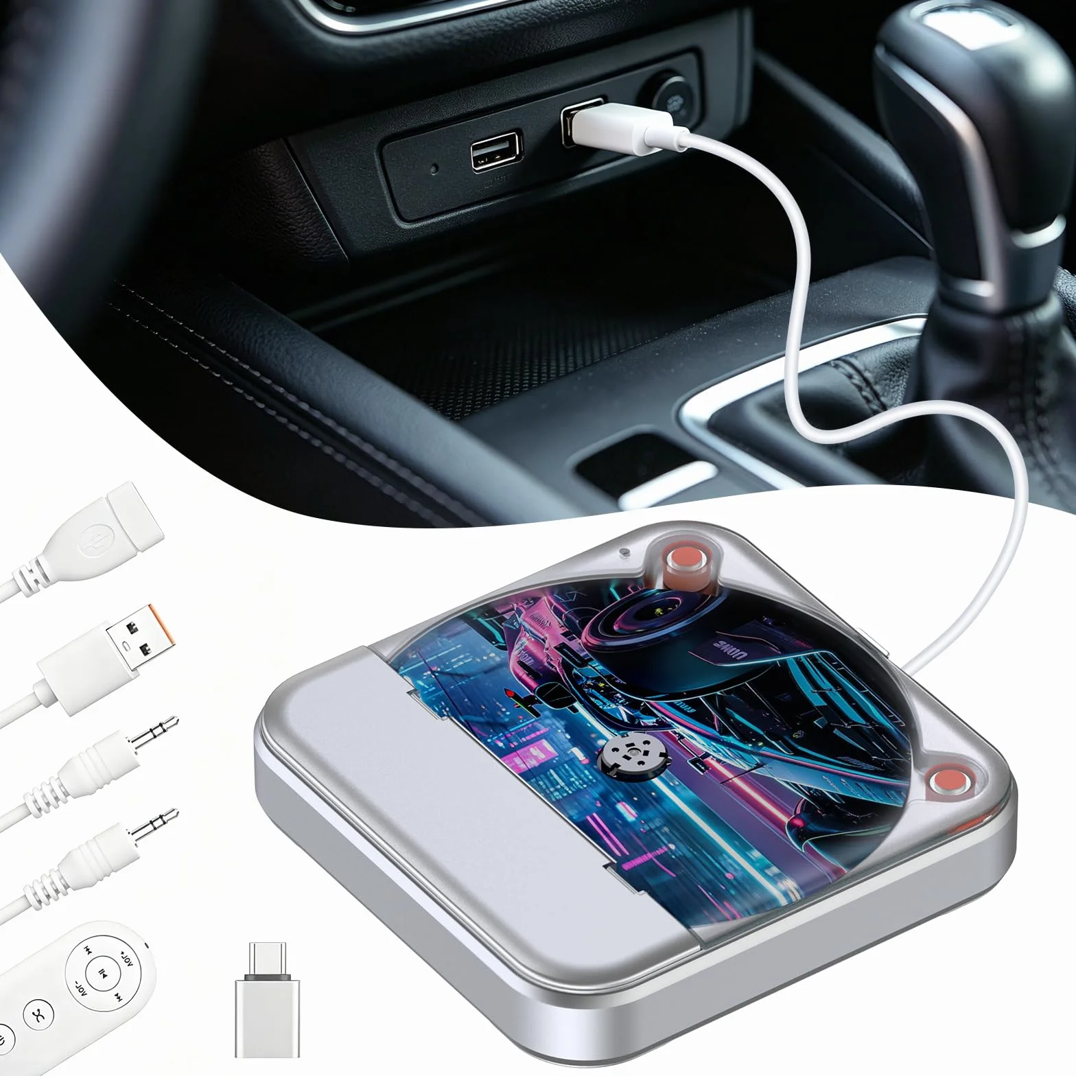 Lecteur CD Voiture USB CENXINY Externe Universel AUX Adaptateur USB-C Câble 1,5 m