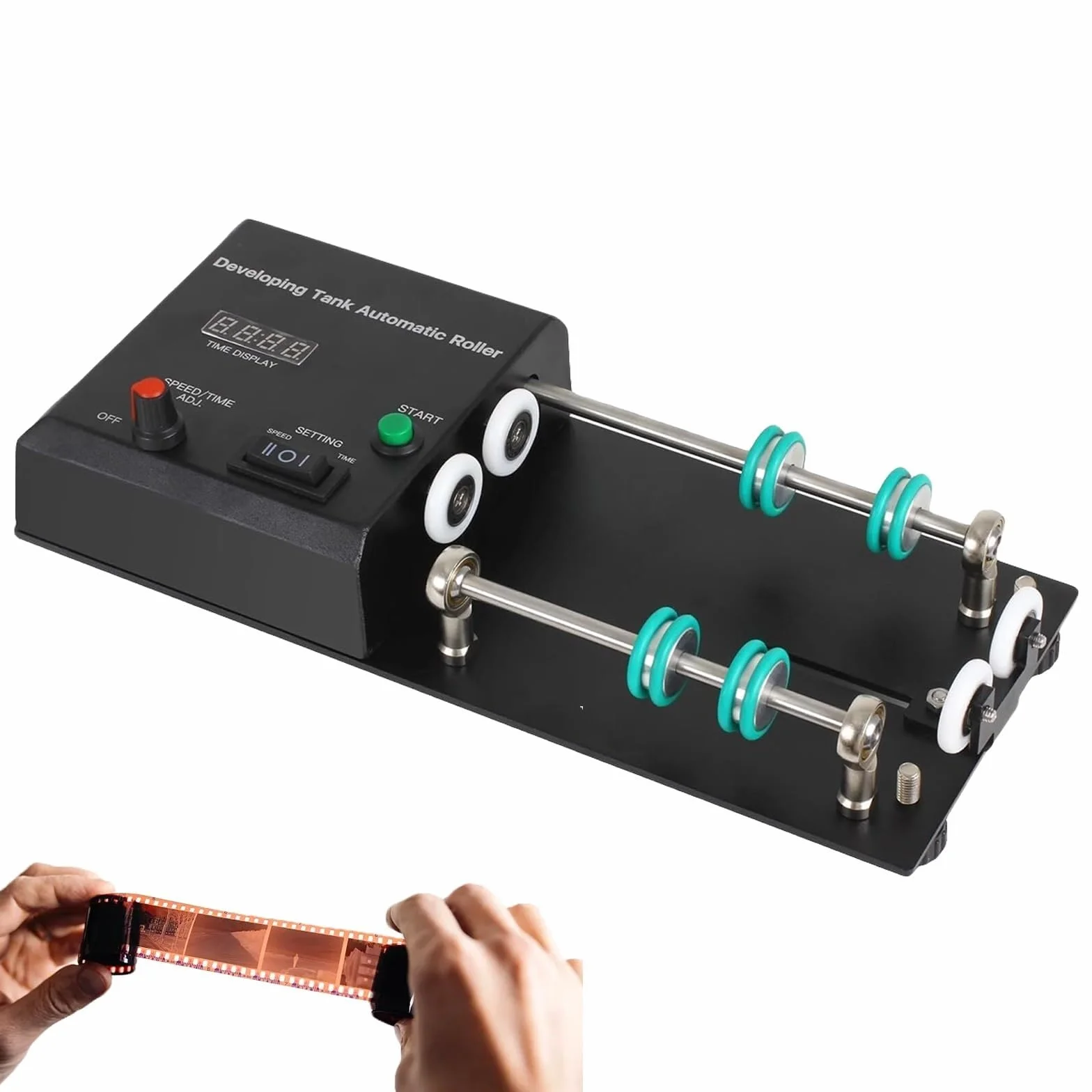 Développeuse automatique films, machine développement films chambre noire, vitesse réglable 20 à 280 tr/min, minuterie de 1 à 30 minutes, avec tige d'extension, 4 programmes prédéfinis