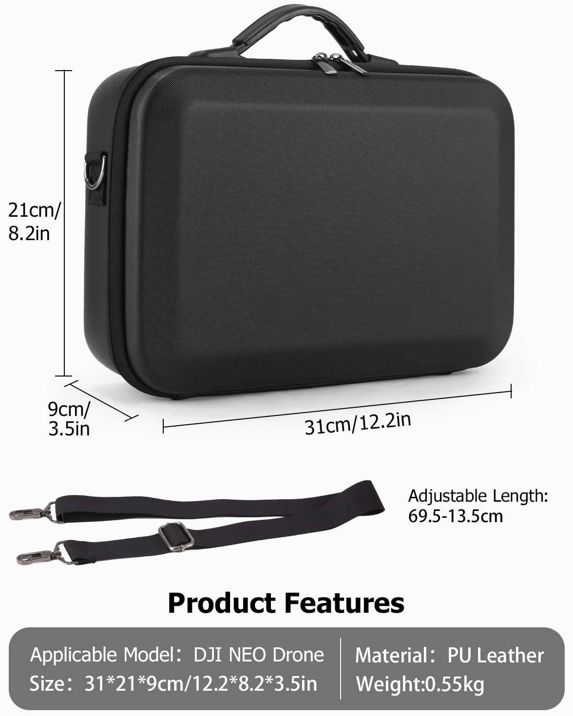 Sac de Rangement DJI Neo, Étui de Transport Rigide pour DJI Neo, Radiocommande RC-N3 et Accessoires, Noir