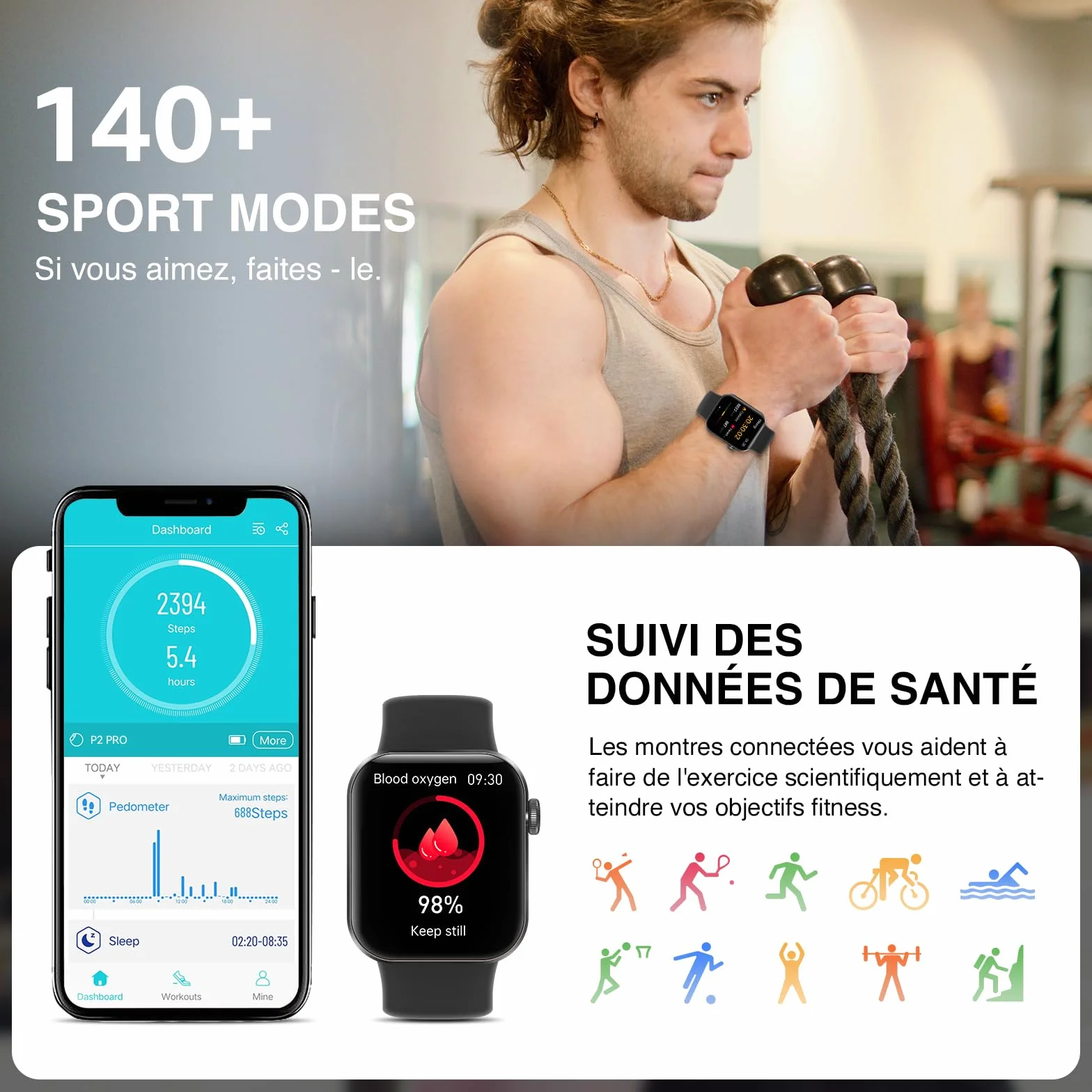 Montre Connectée Femme Homme avec Appels Bluetooth, 1.85" HD Smartwatch avec 140+ Modes Sportifs, Etanche IP68 Montre Connectee avec Podometre/Cardiofrequencemetre/Moniteur de Sommeil pour Android/iOS