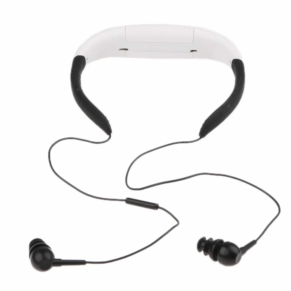 Suney Lecteur MP3 étanche Casque audio sans fil 8 Go HiFi pour natation et course à pied 6 à 8 heures Lecteur MP3 étanche pour surf, natation, sport, course à pied Waterproof Bluetooth blanc