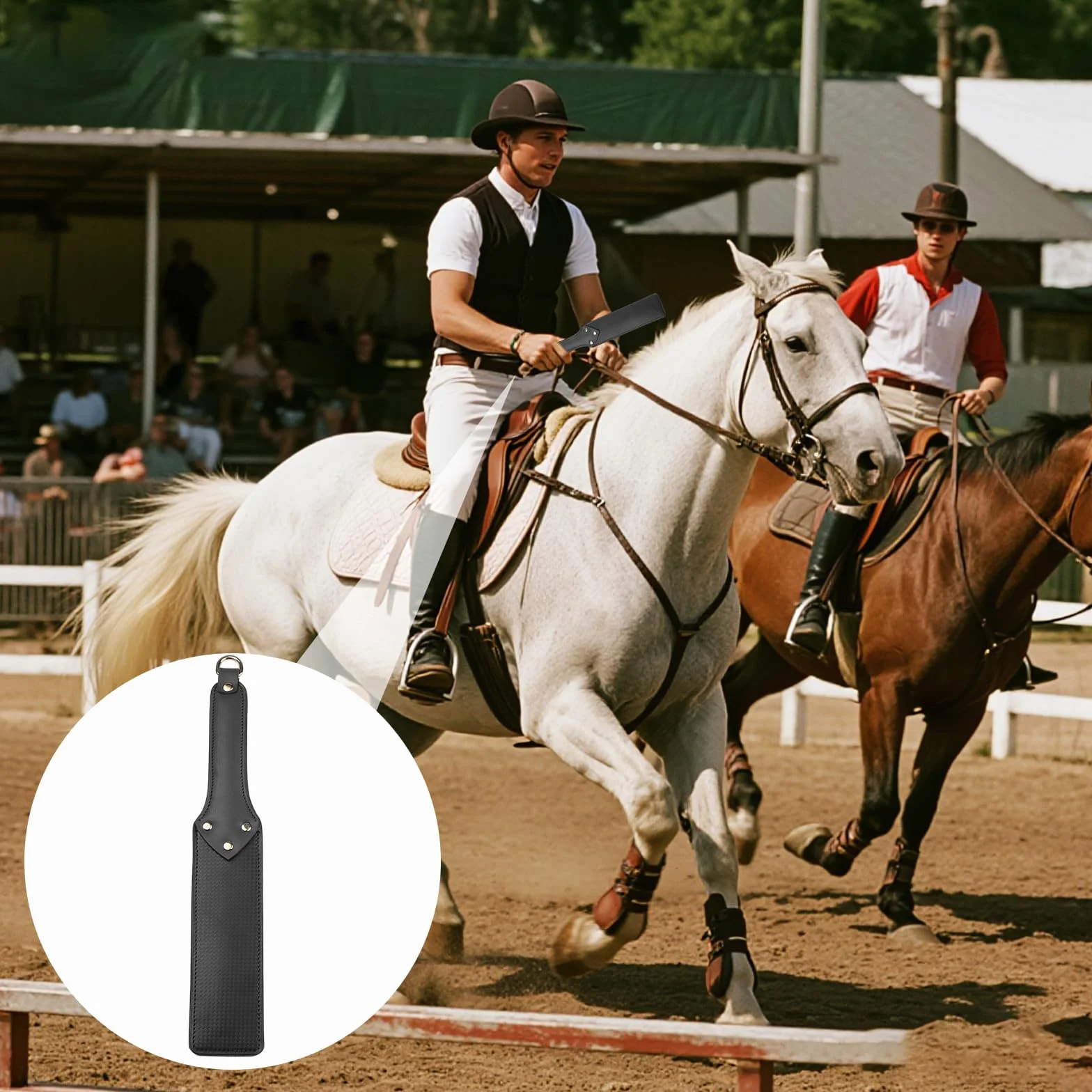 Cravache Noire en Cuir pour Cheval d'Équitation Dressage