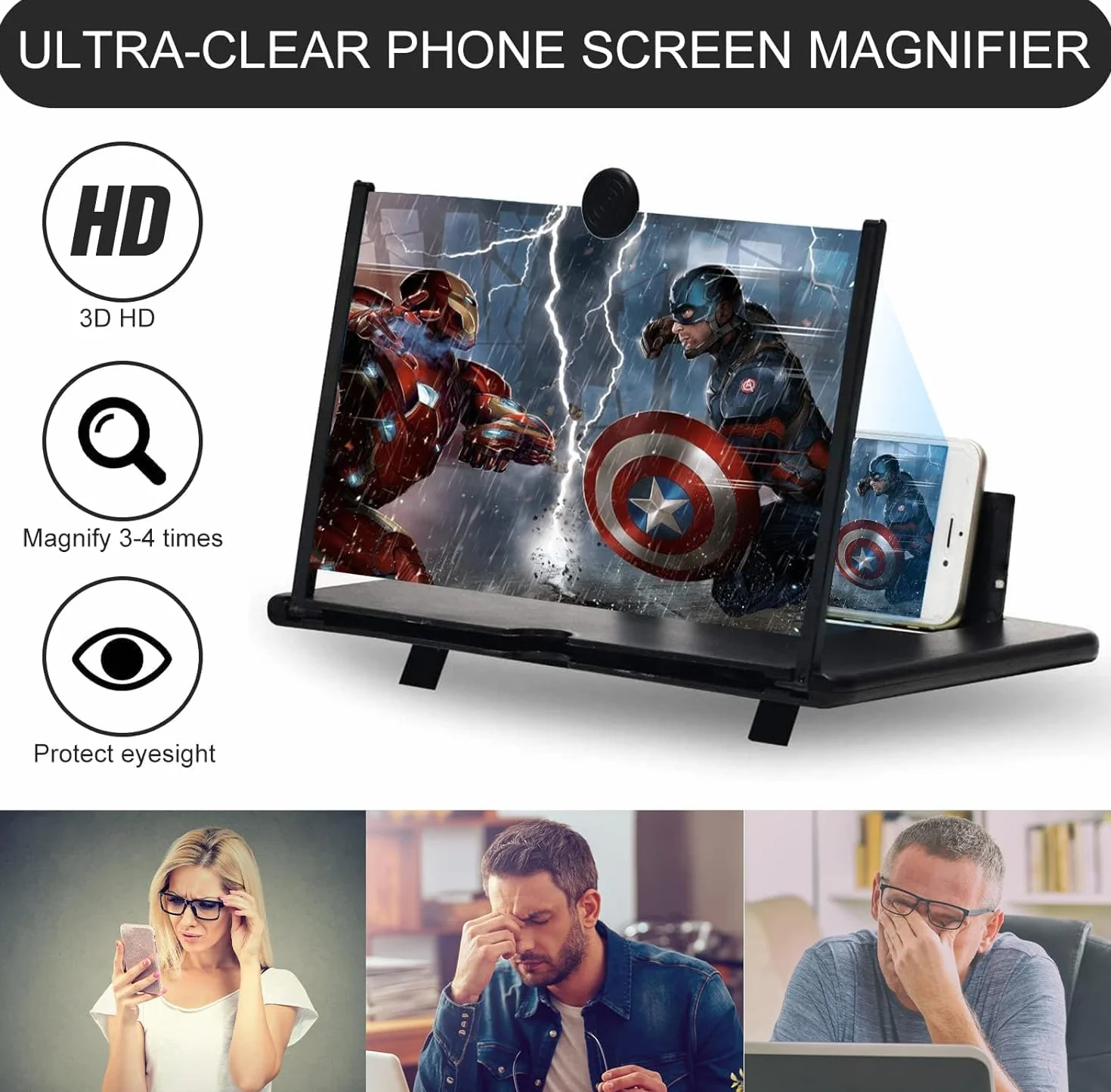16 Pouces agrandisseur ecran Telephone, 3D HD amplificateur ecran Telephone Portable, Pliable Loupe ecran Telephone Compatible avec Tous Les Smartphones