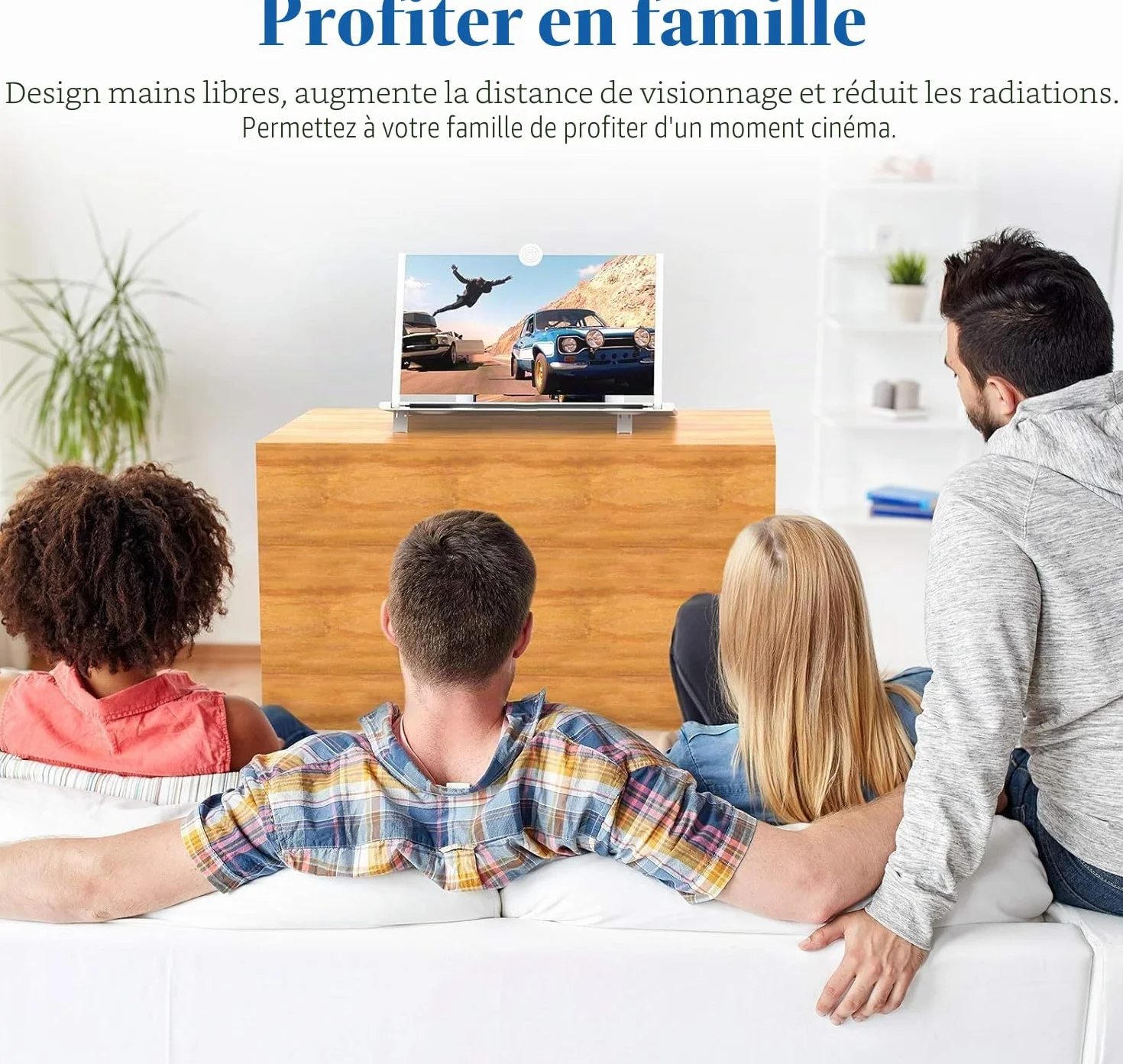 Amplificateur d'écran Lumineux de 14 Pouces, loupe d'écran Anti-Bleu 3D HD pour téléphone Portable, Support Pliable Portable pour Films, vidéos et Jeux, Compatible avec Tous Les Smartphones (Blanc)