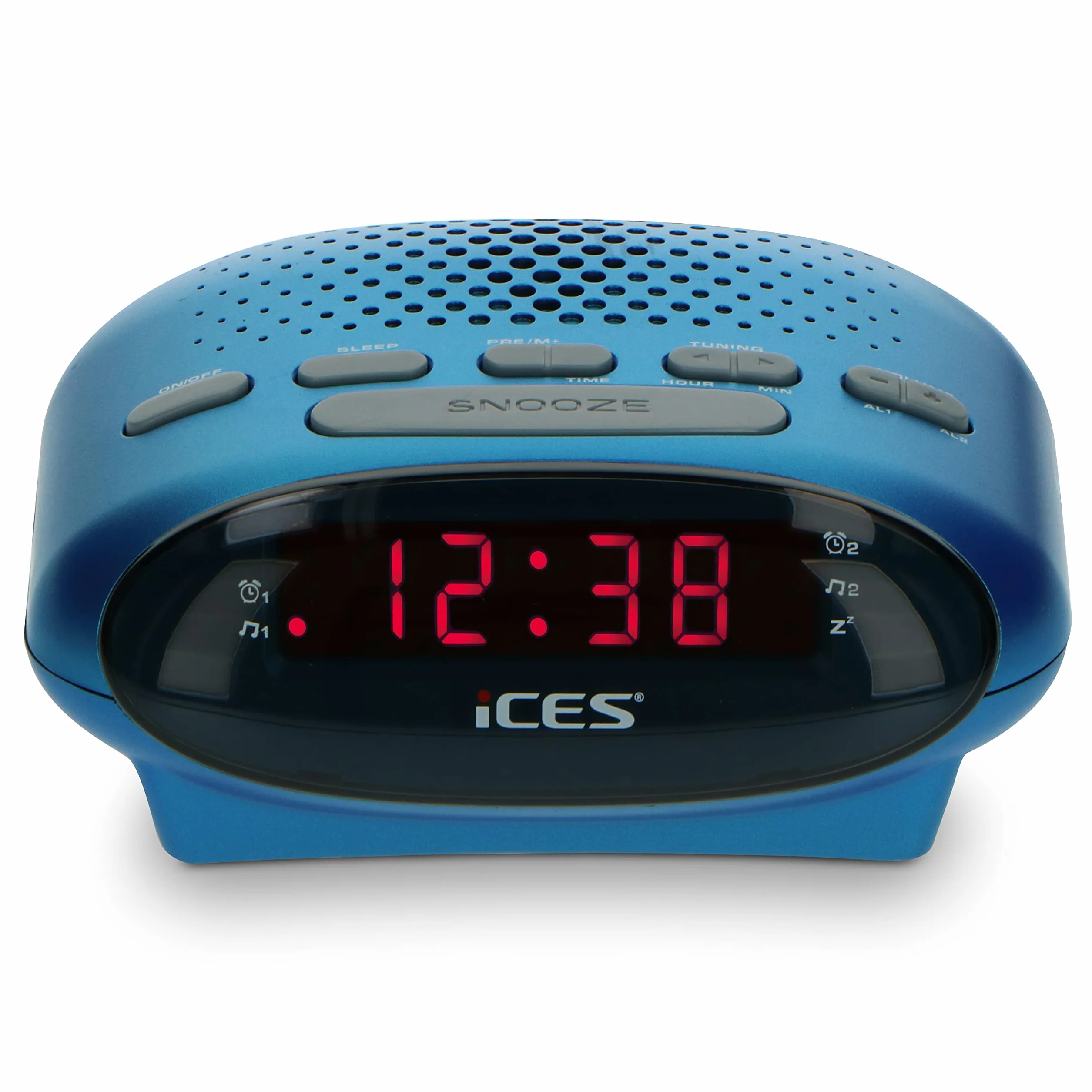 Lenco ICES ICR-210BU Reveil, Radio Réveil - FM, Tuner PLL-FM, Haut-parleurs intégrés, Radio-réveil, écran LED, Double Alarme, Fonction Snooze, Bleu