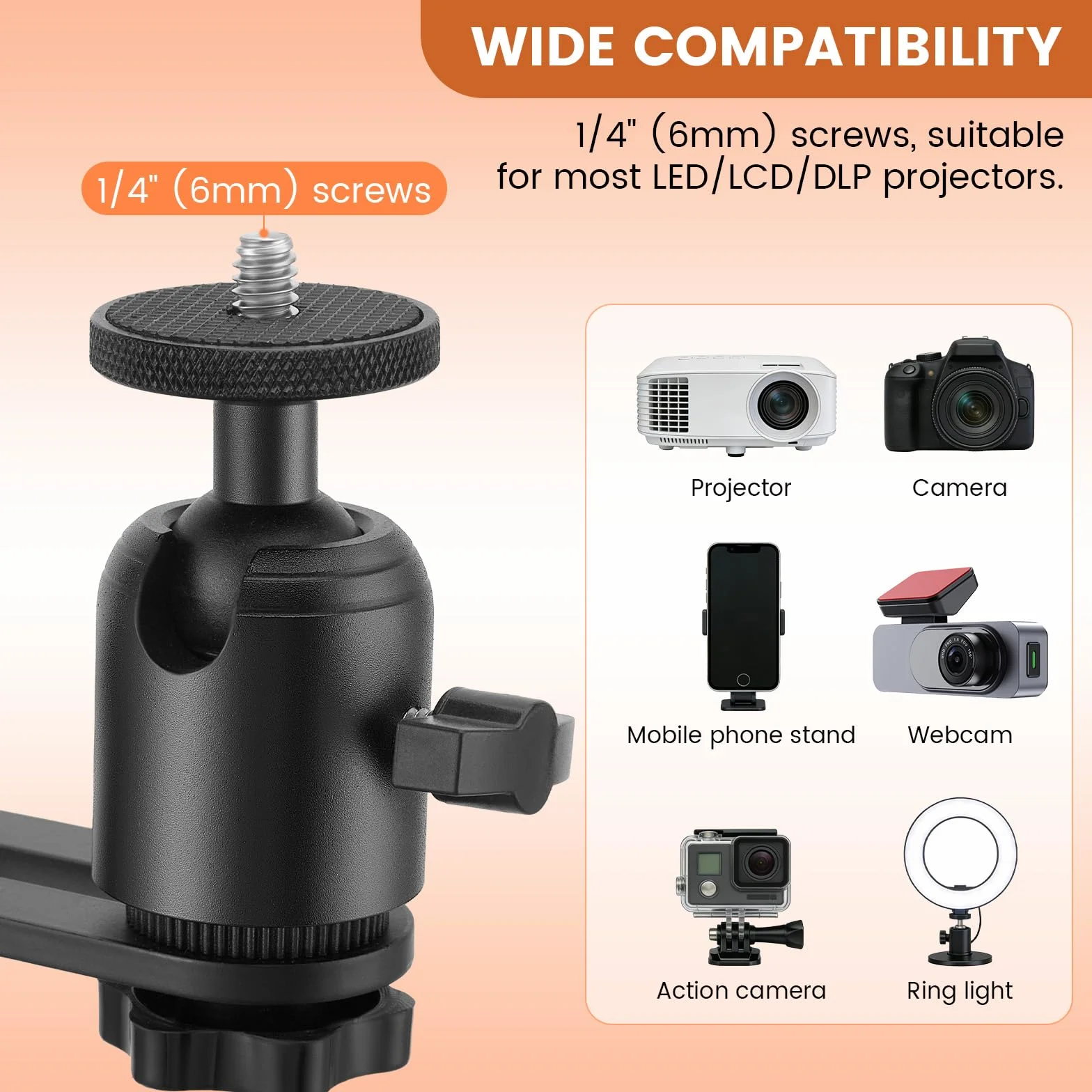 Support de projecteur pivotant 360° hauteur réglable 40-160 cm filetage 1/4" acier au carbone