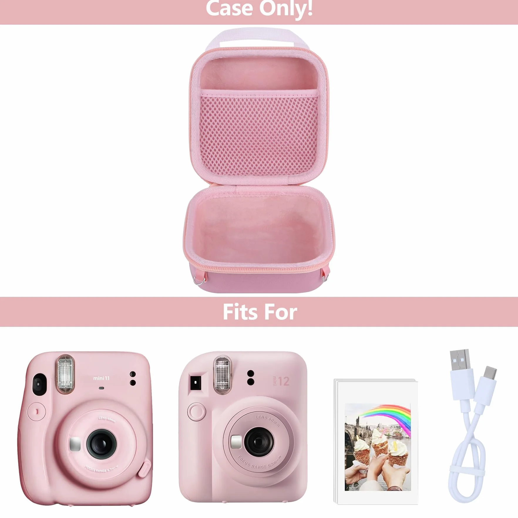 Étui de Protection pour Fujifilm INSTAX Mini 12/11/13 Appareil Photo Instantané Rose