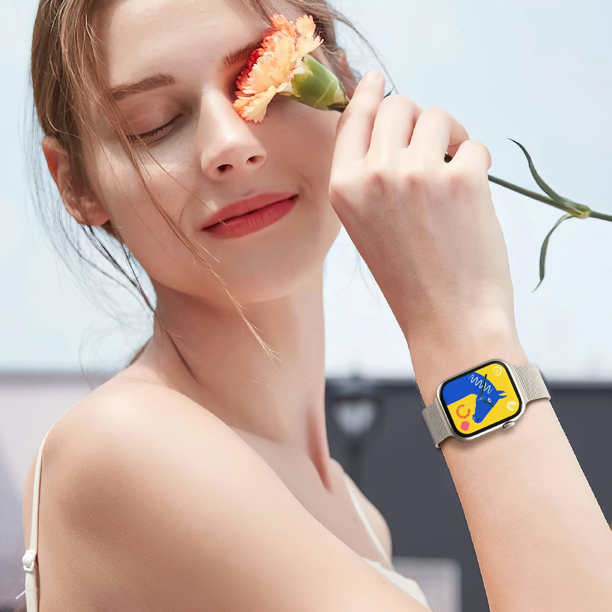 Higgs Métal Bracelet Compatible avec Bracelets Apple Watch 38mm 40mm 41mm 42mm 44mm 45mm 46mm 49mm Femme,Bracelet Double Magnétique pour iWatch Series 11 10 9 8 7 6 5 4 3 2 1 SE Ultra, Metal Milanais