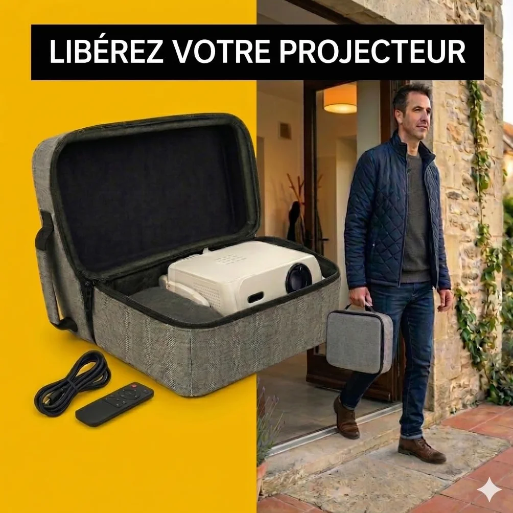 Projecteur Portable 4K Full HD 1080P avec Support Ajustable Intégré, HDMI/USB, Home Cinéma