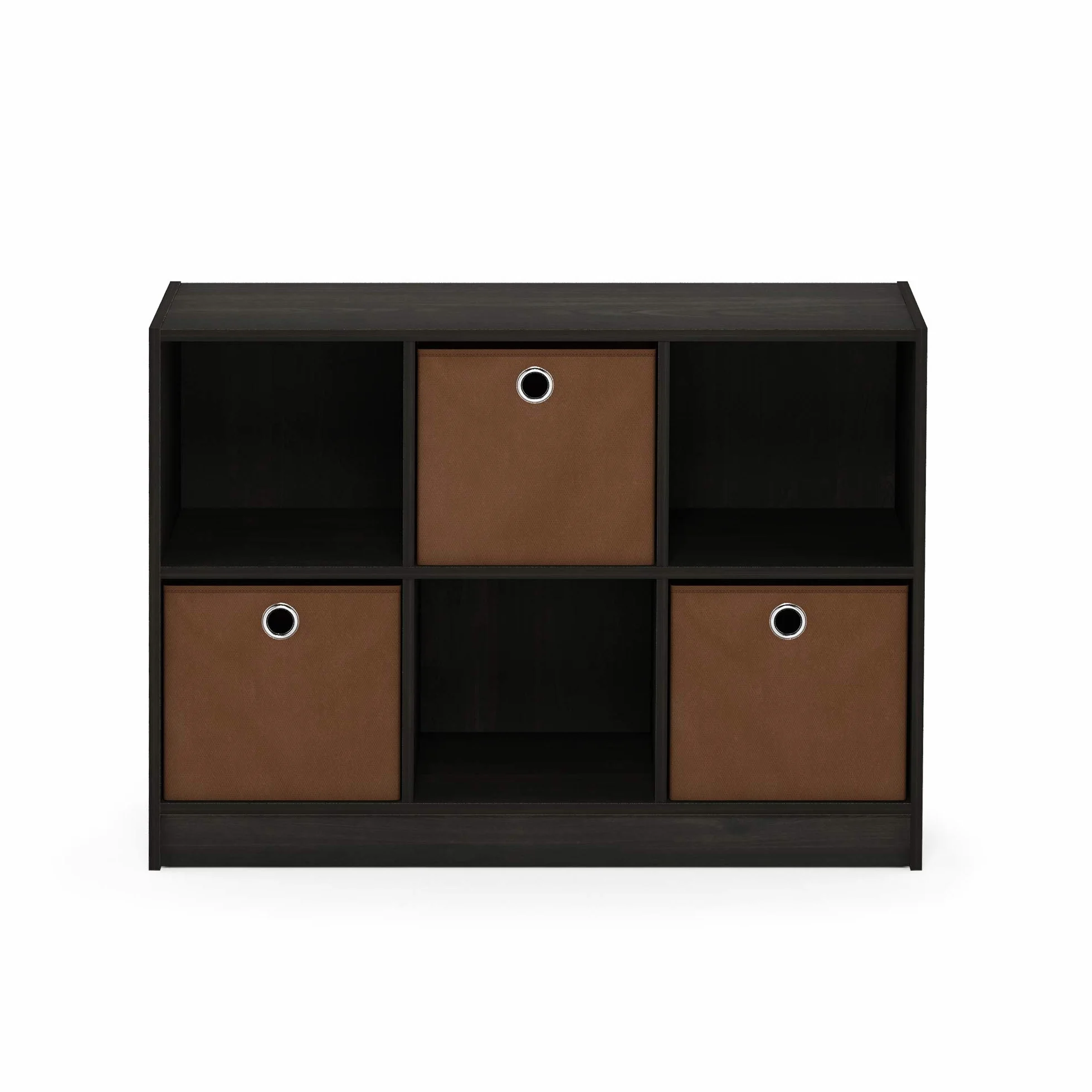 Furinno Basic Rangement de Bibliothèque 3x2 avec Bacs, Engineered Wood, Expresso, one size